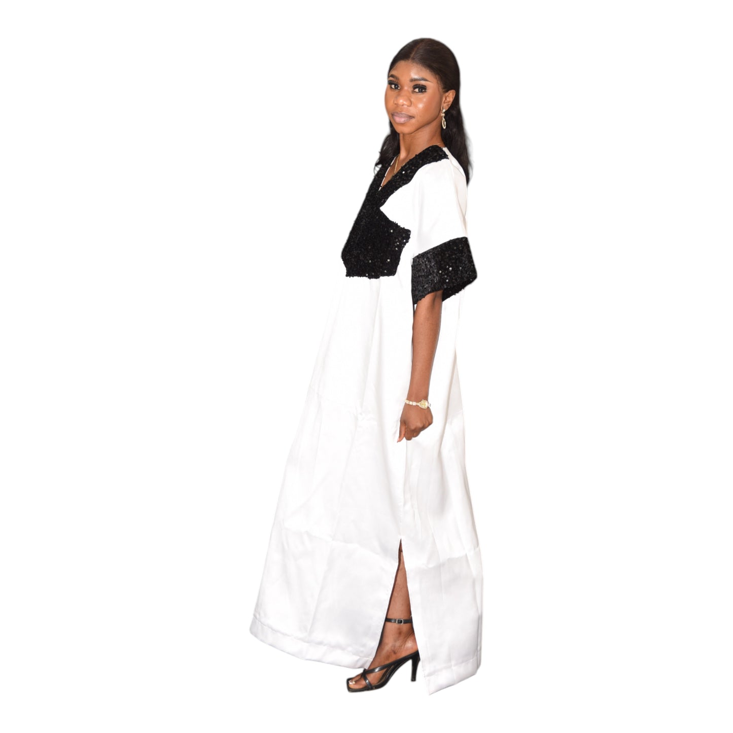 Afritude Long Gown Fine Fabric White & Black 2 Extra Large