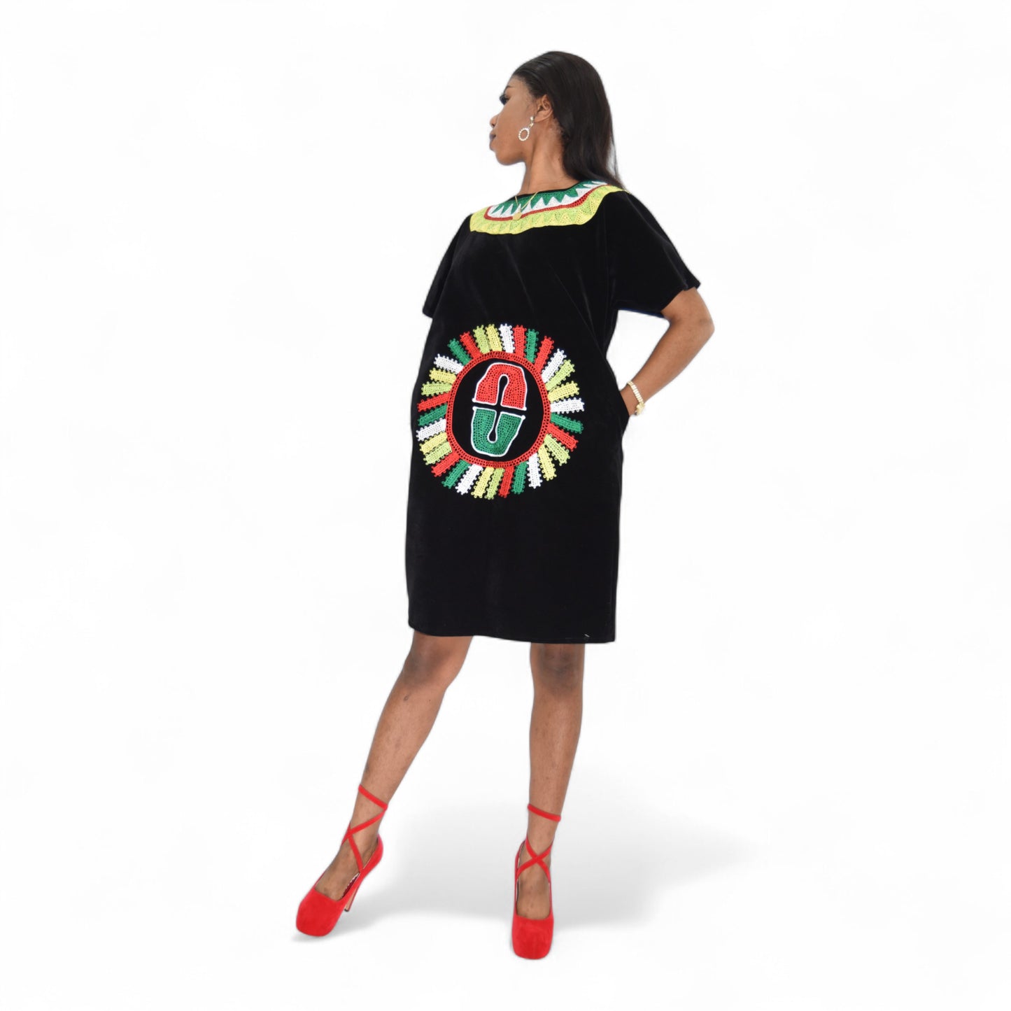 Contri Dress Short Gown Fine Fabric Black Large