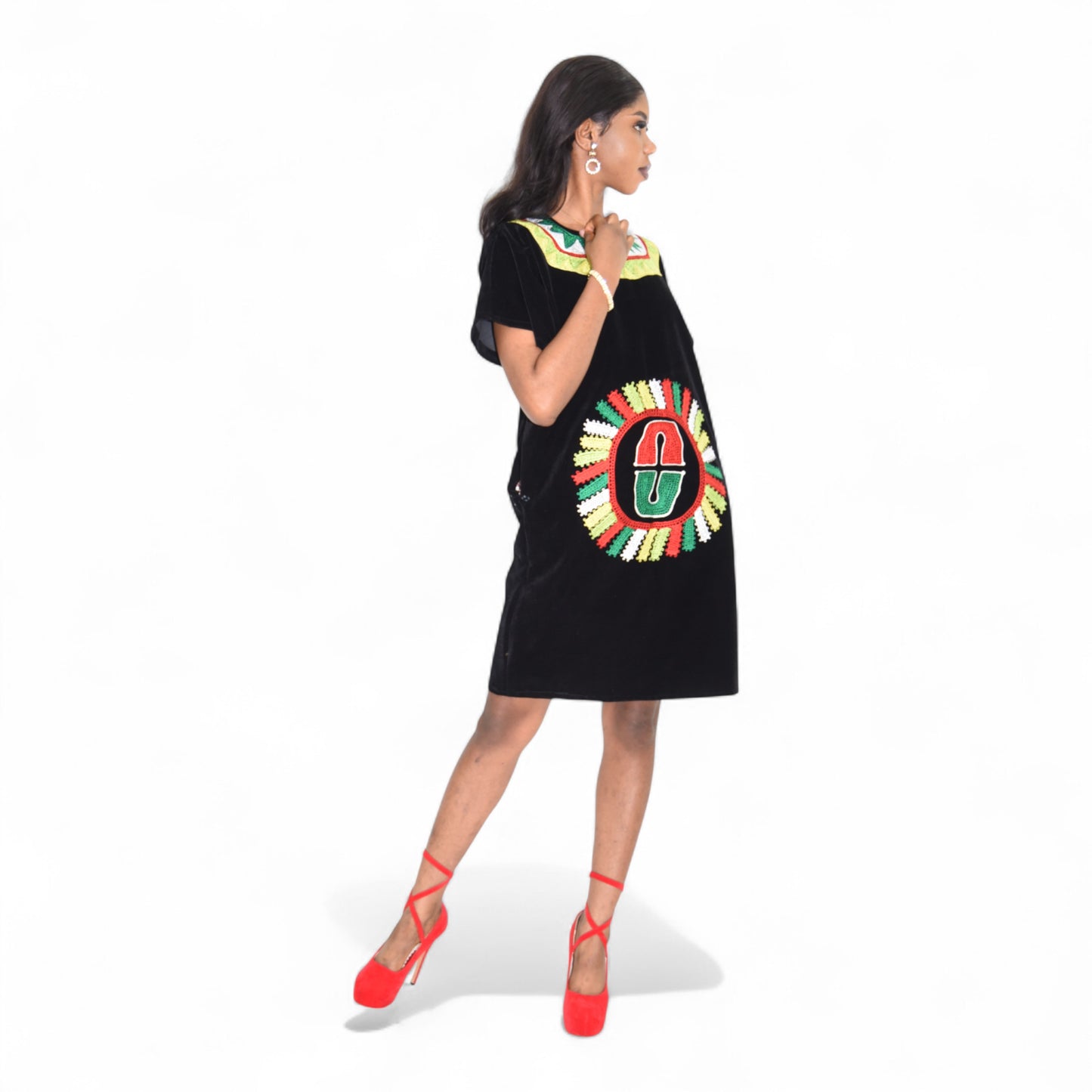 Contri Dress Short Gown Fine Fabric Black Large