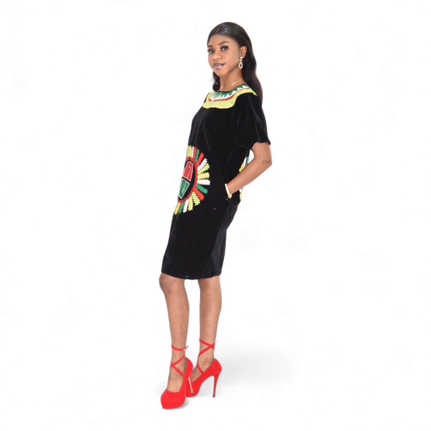 Contri Dress Short Gown Fine Fabric Black Large