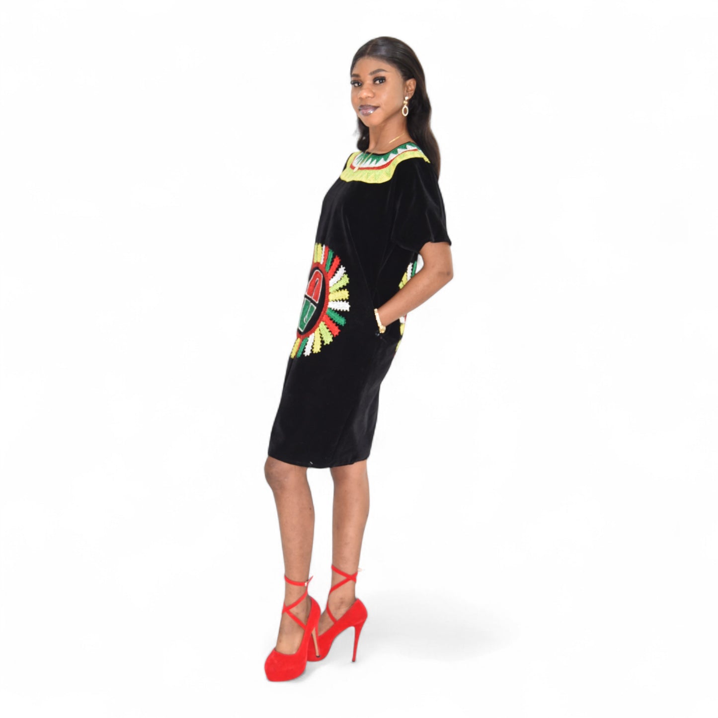 Contri Dress Short Gown Fine Fabric Black Large