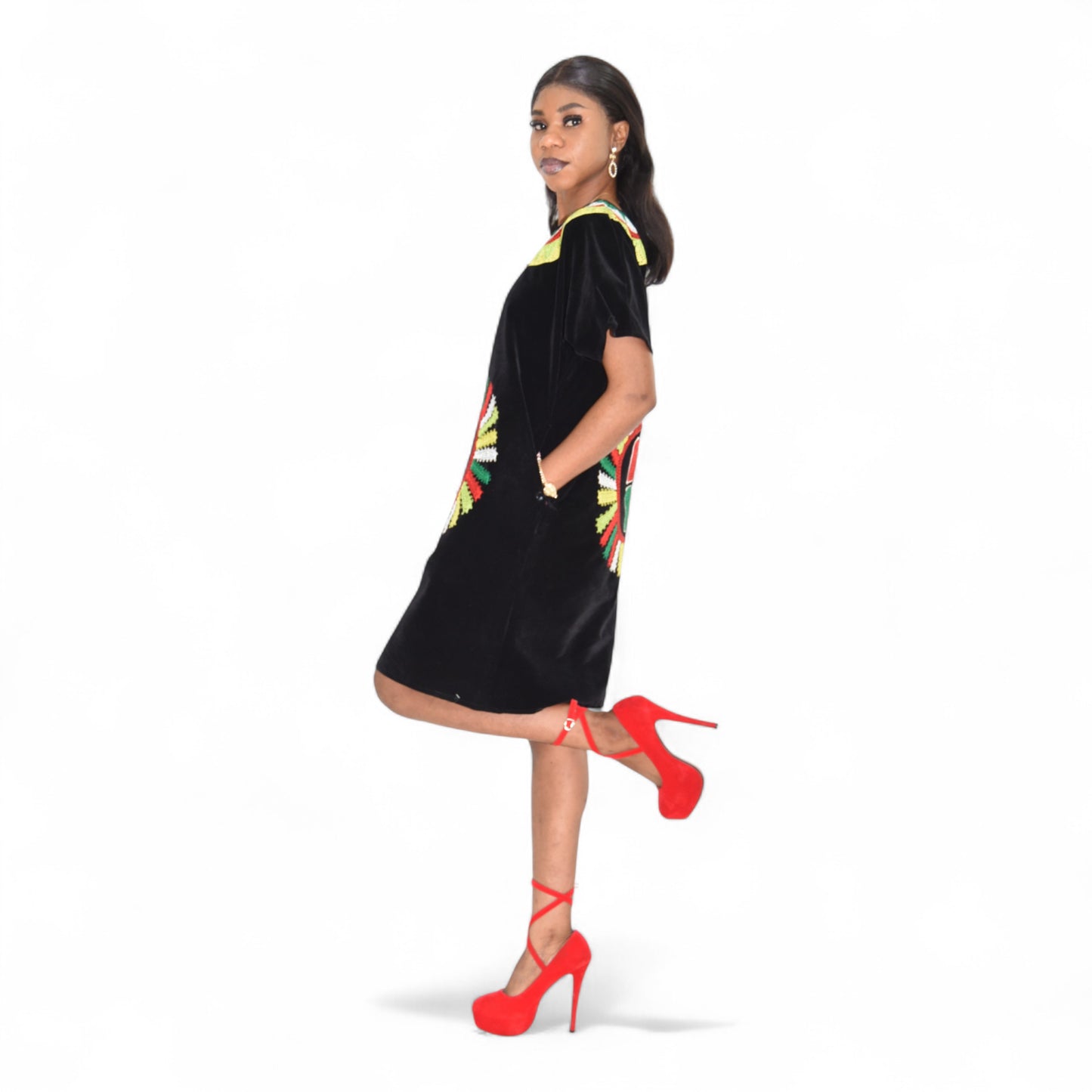 Contri Dress Short Gown Fine Fabric Black Large