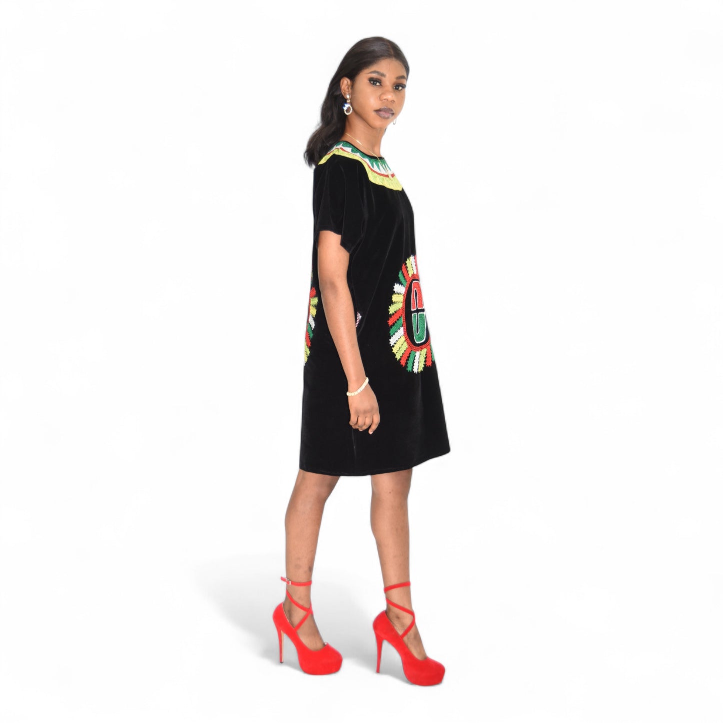 Contri Dress Short Gown Fine Fabric Black Large