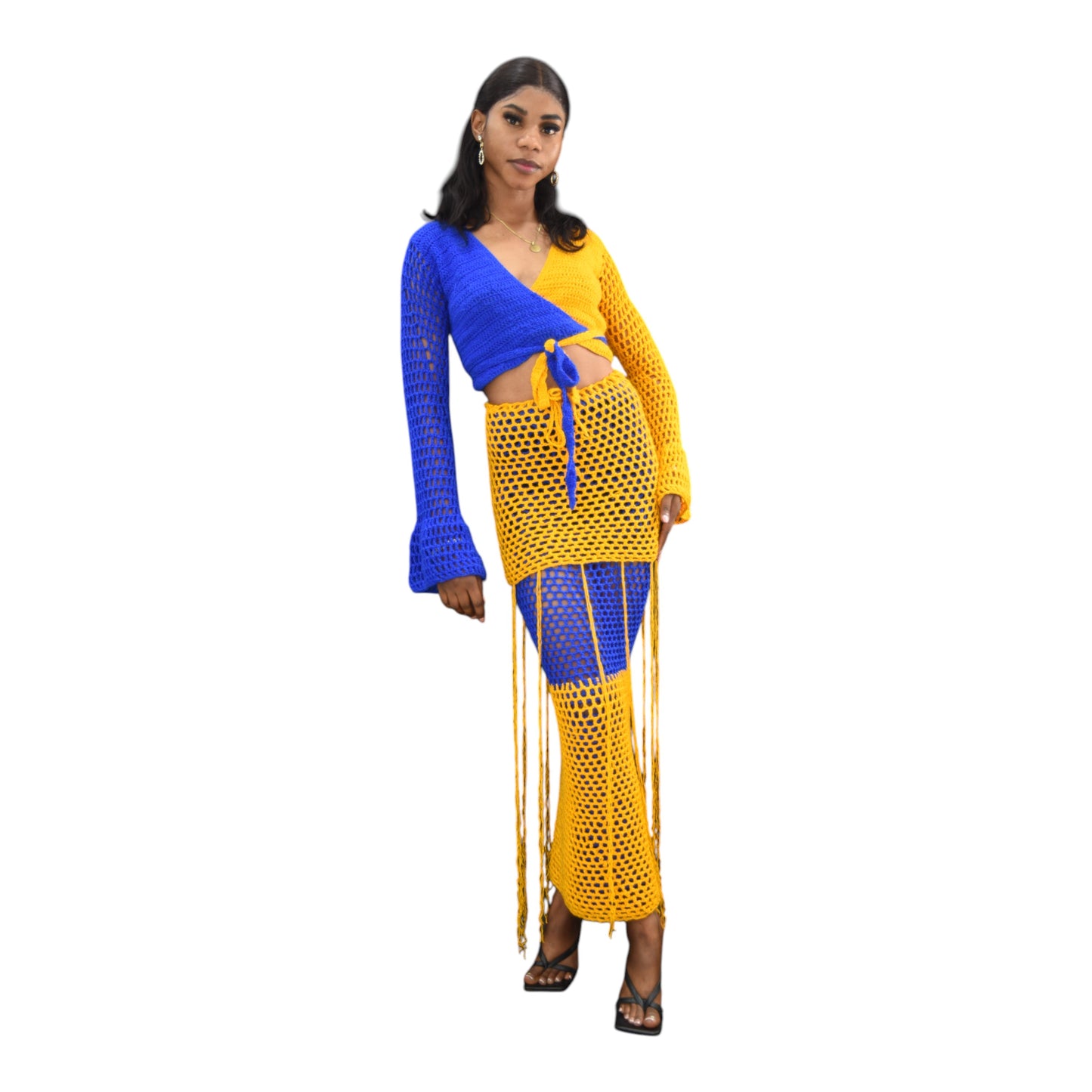 Crochet Up & Down Wool Yellow & Blue Extra Large