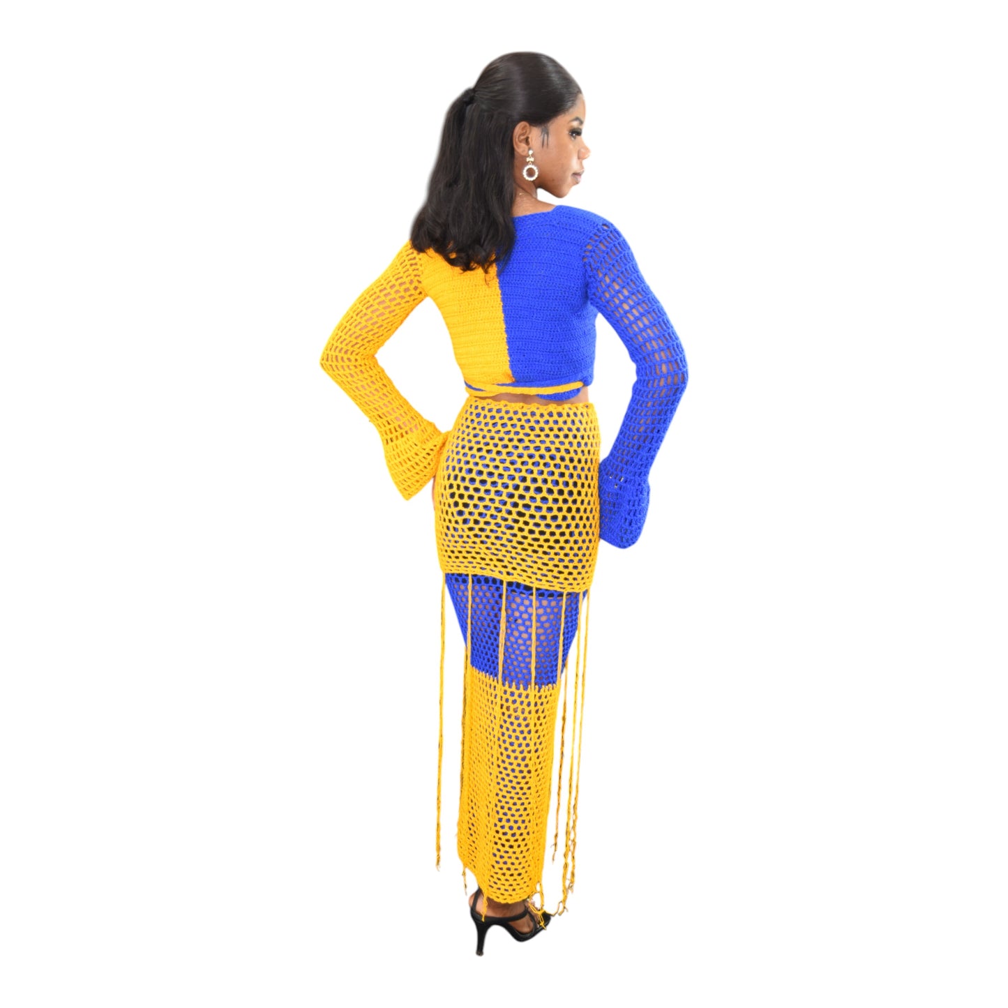 Crochet Up & Down Wool Yellow & Blue Extra Large