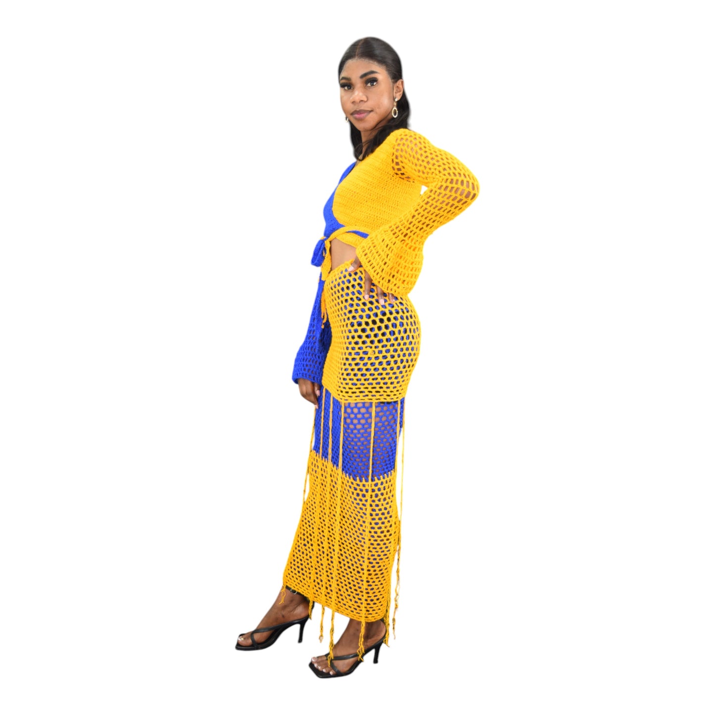 Crochet Up & Down Wool Yellow & Blue Extra Large