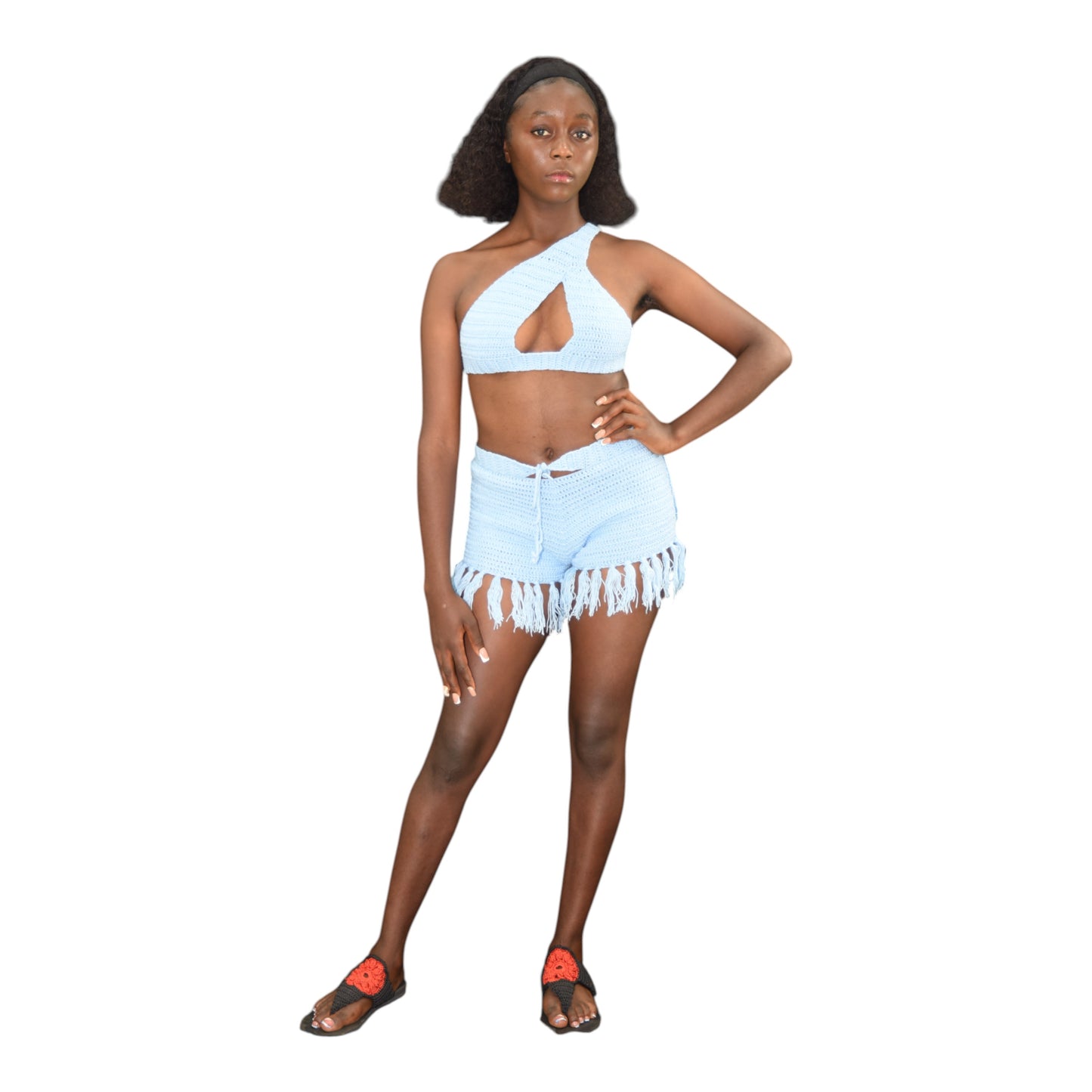 Crochet Up & Down Wool Blue Large