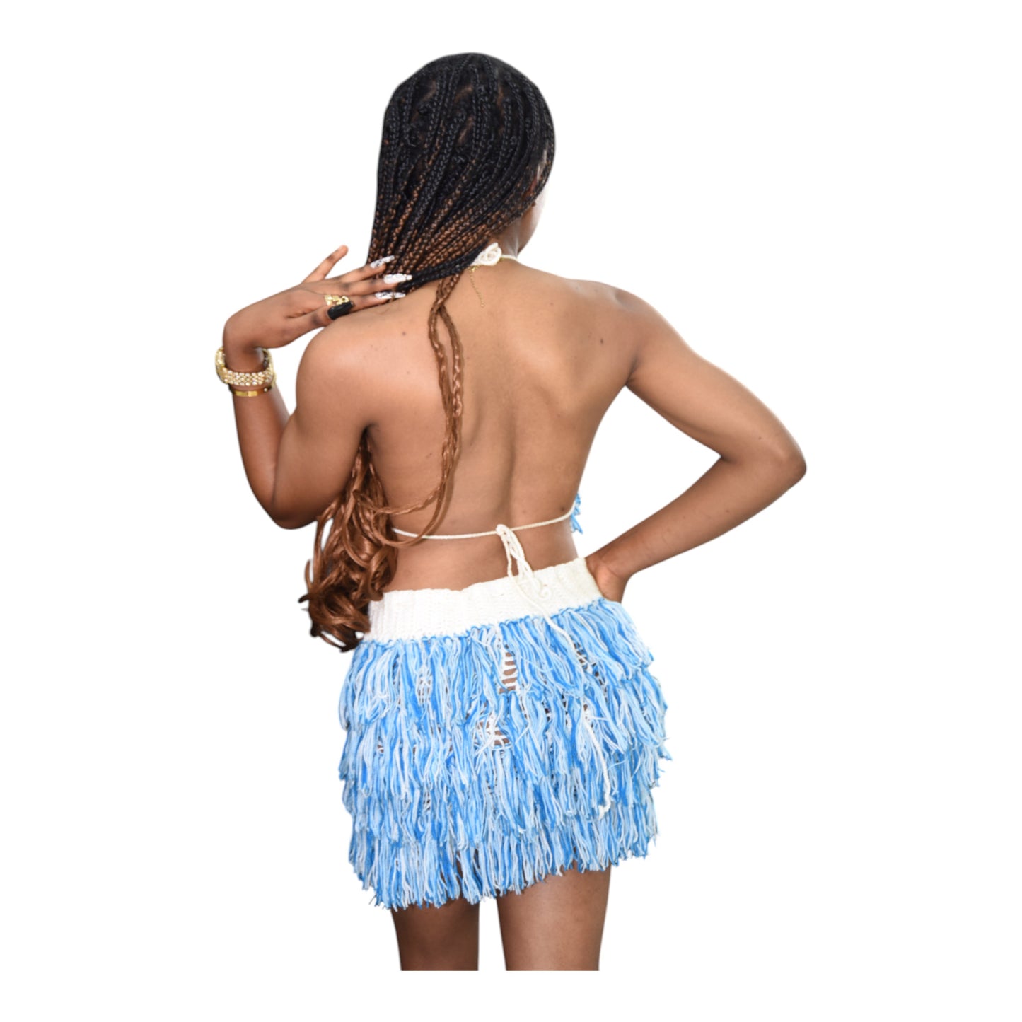 Crochet Up & Down Wool Blue & White 2 Extra Large