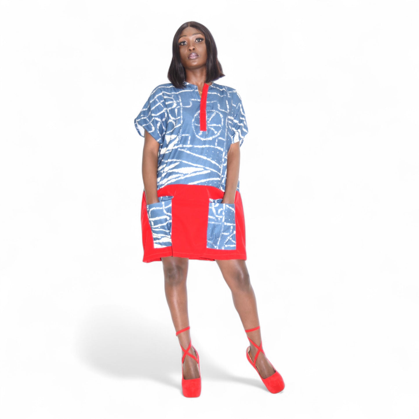 Contri Dress Short Gown Fine Fabric Red 2 Extra Large