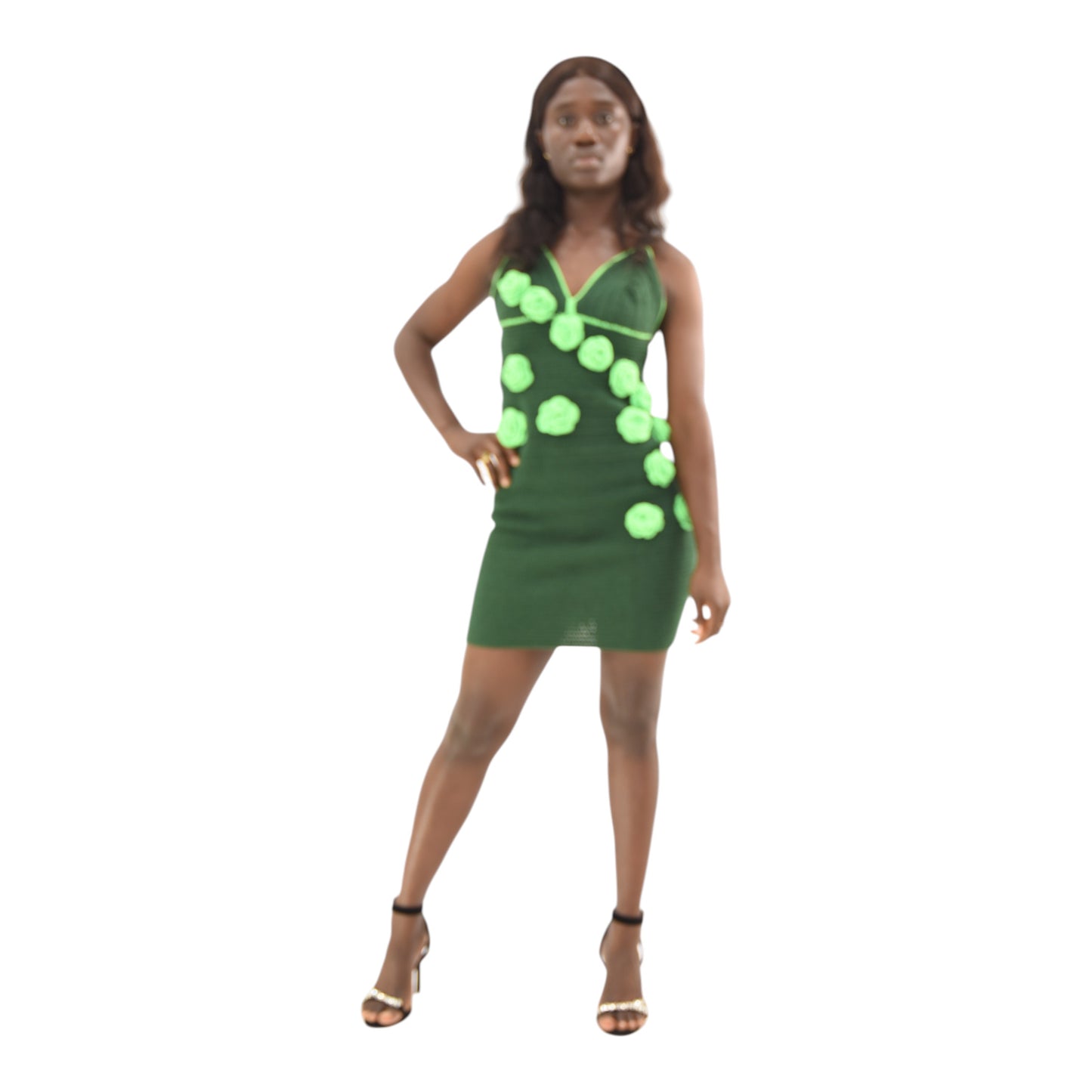 Crochet Long Gown Wool Green Large