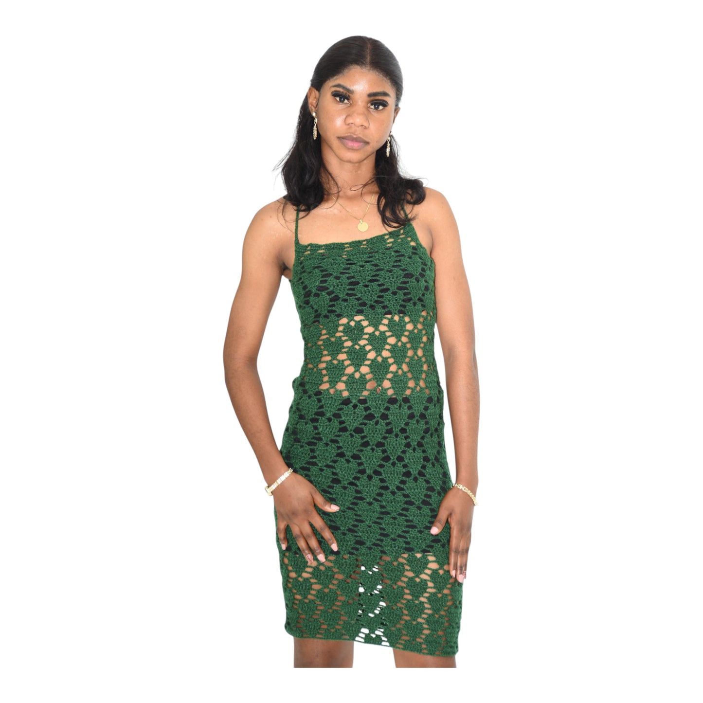 Crochet Short Gown Wool Green Medium