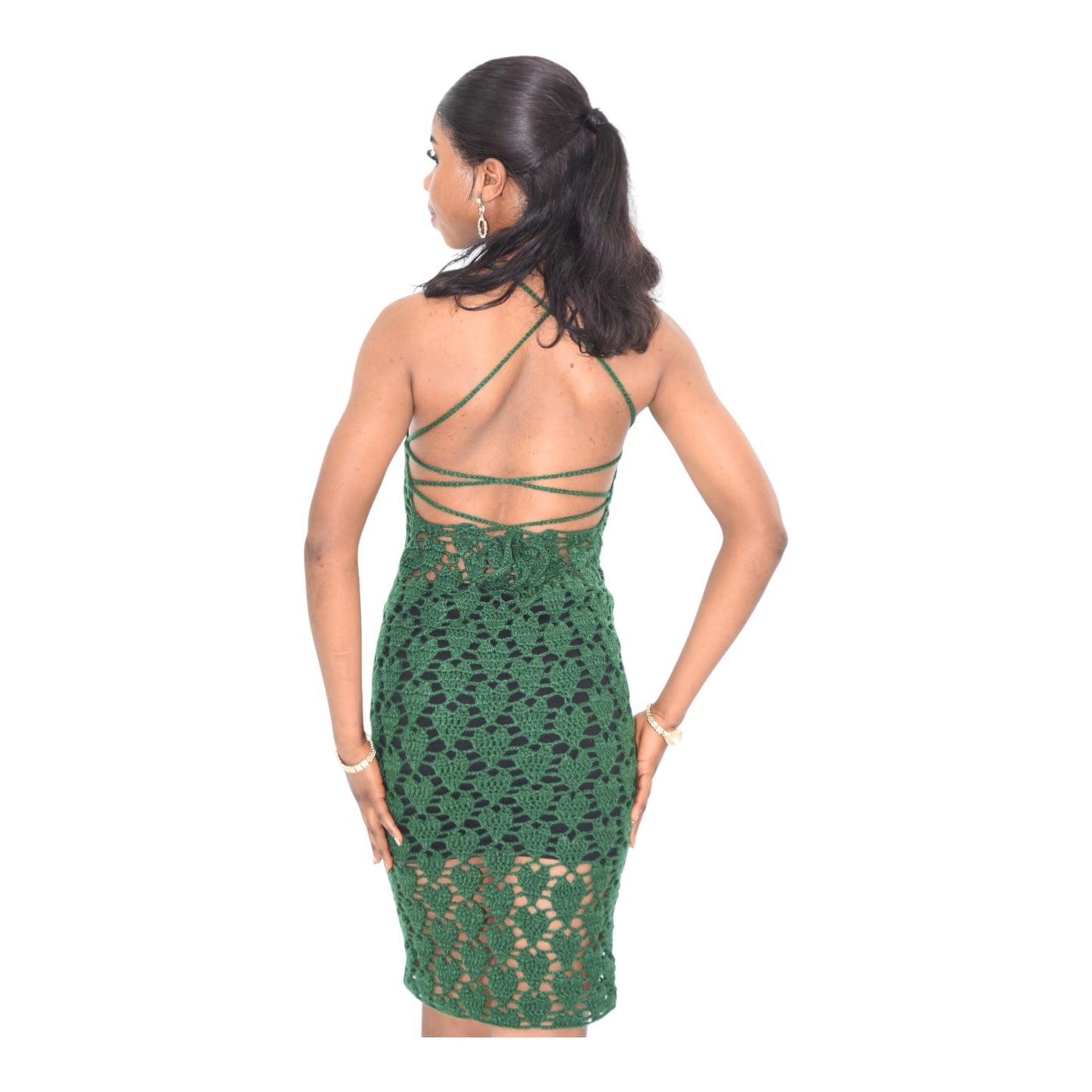 Crochet Short Gown Wool Green Medium