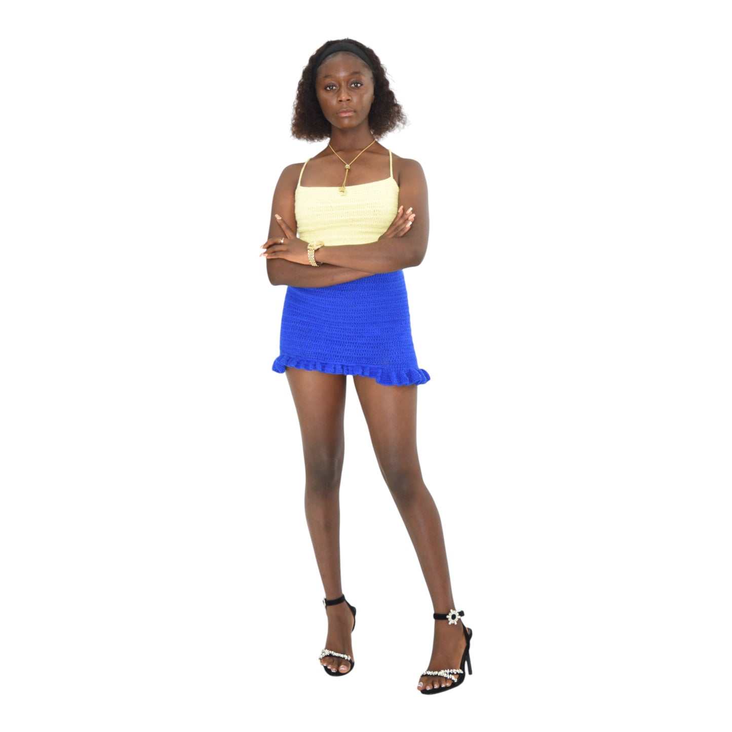 Crochet Up & Down Wool Blue & White Large.