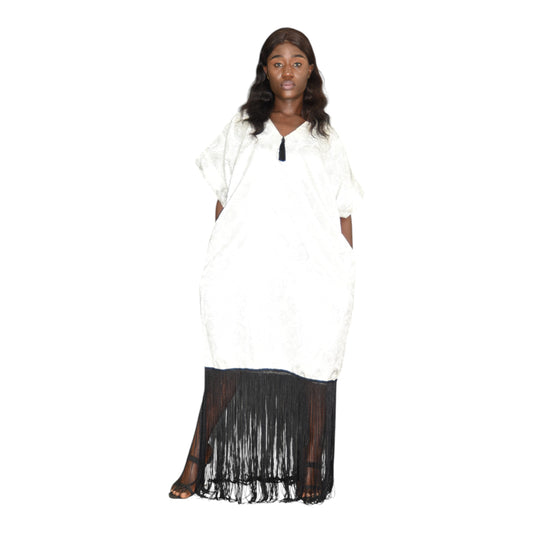 Afritude Short Gown Fine Fabric White &amp; Black Extra Large