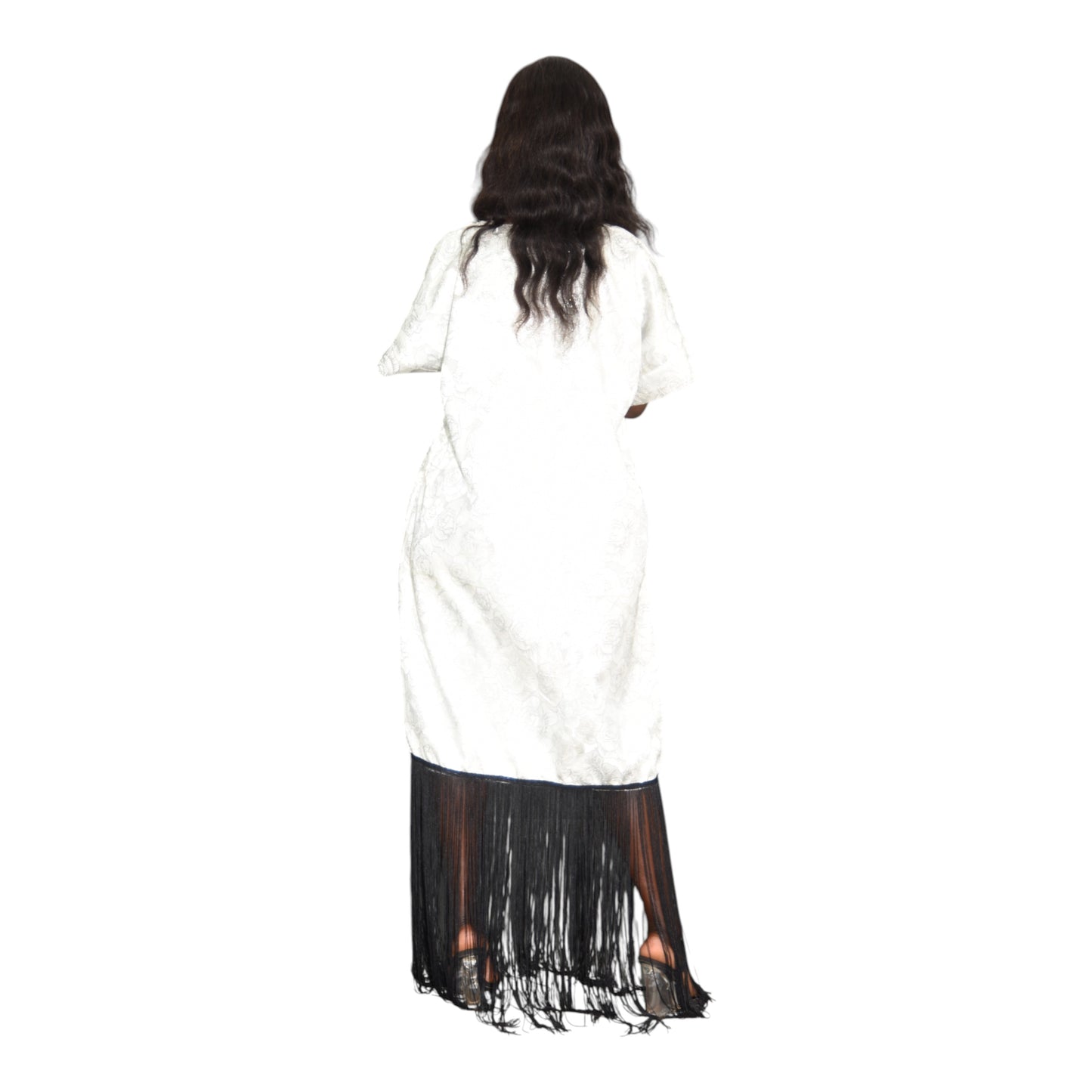 Afritude Short Gown Fine Fabric White &amp; Black Extra Large