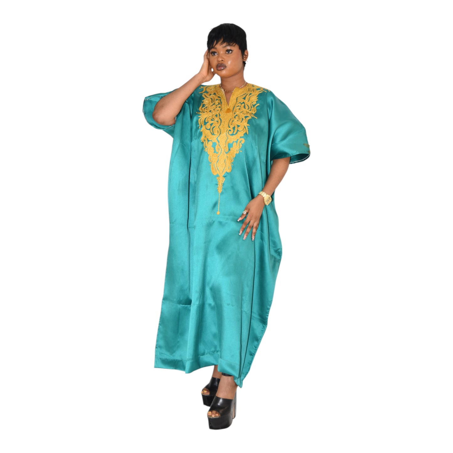 Afritude Long Gown Fine Fabric Green 3 Extra Large