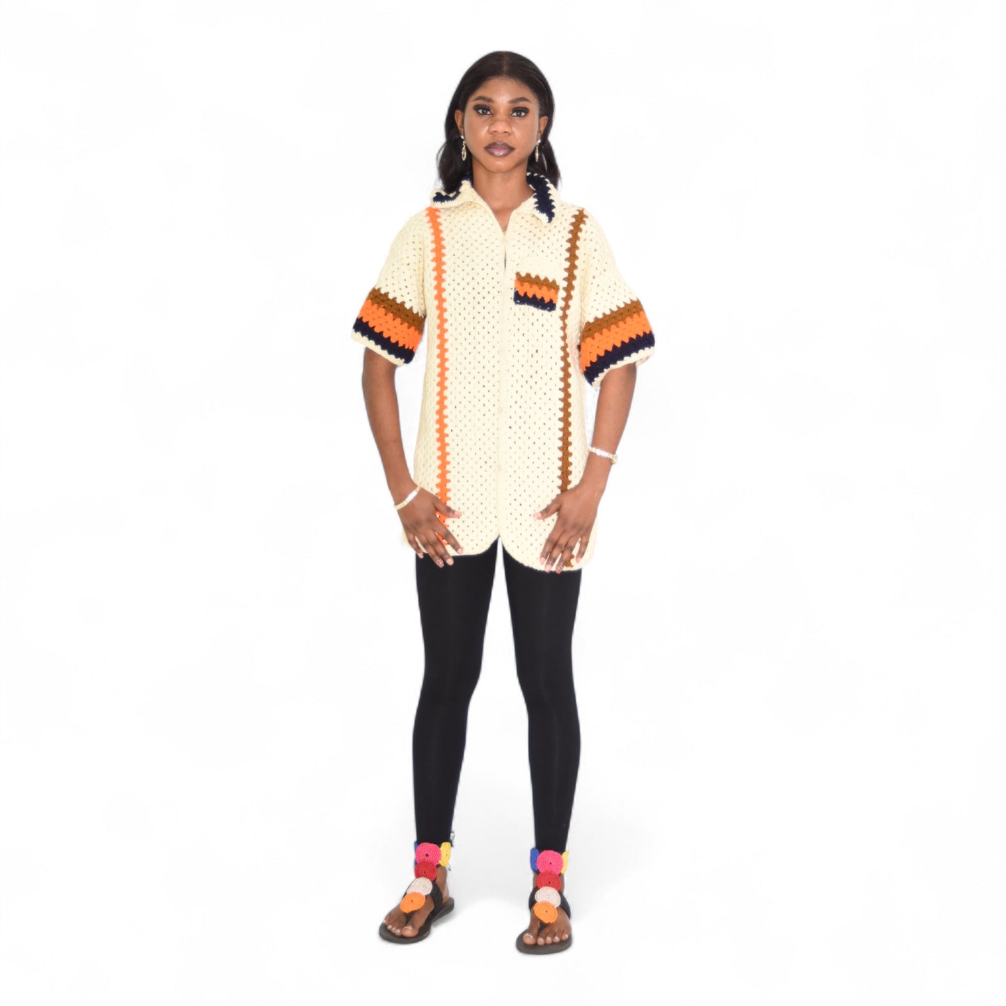 Crochet Female Jacket Wool Cream White Large