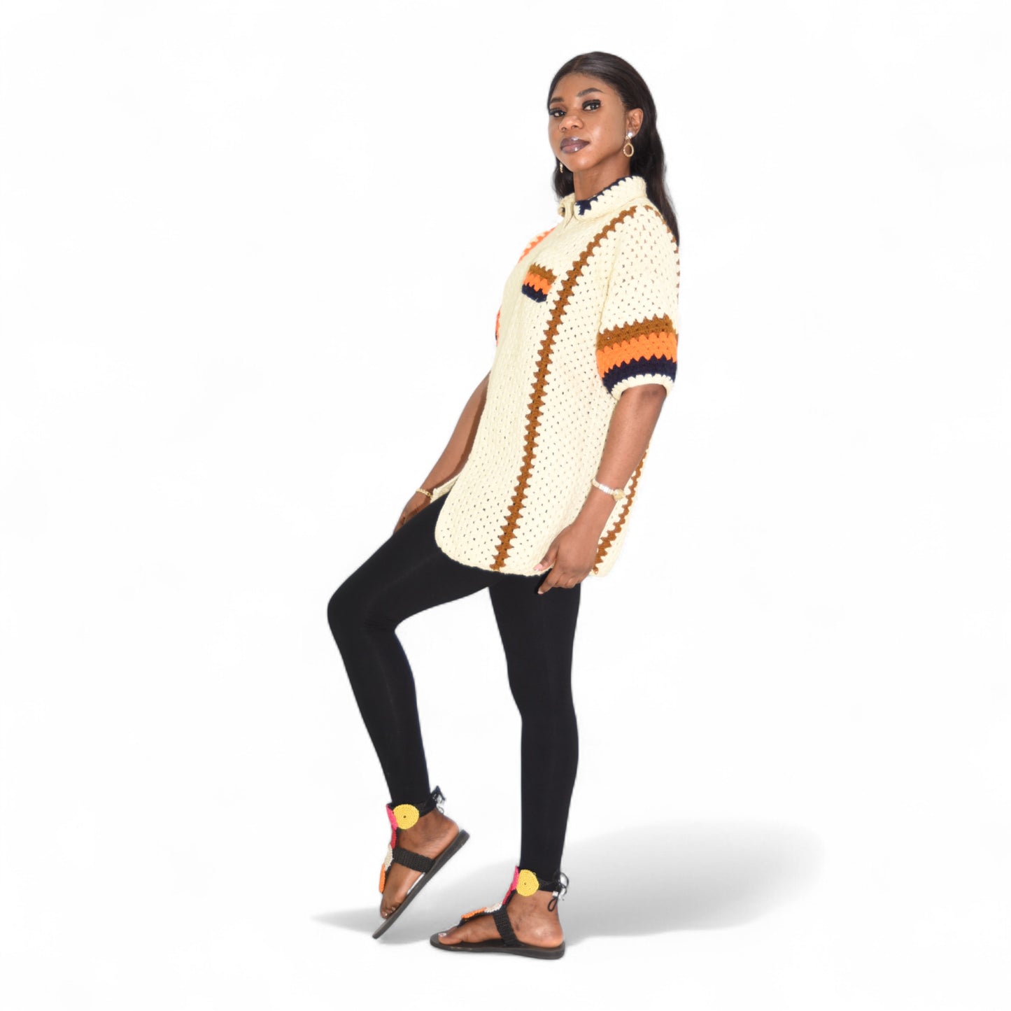 Crochet Female Jacket Wool Cream White Large