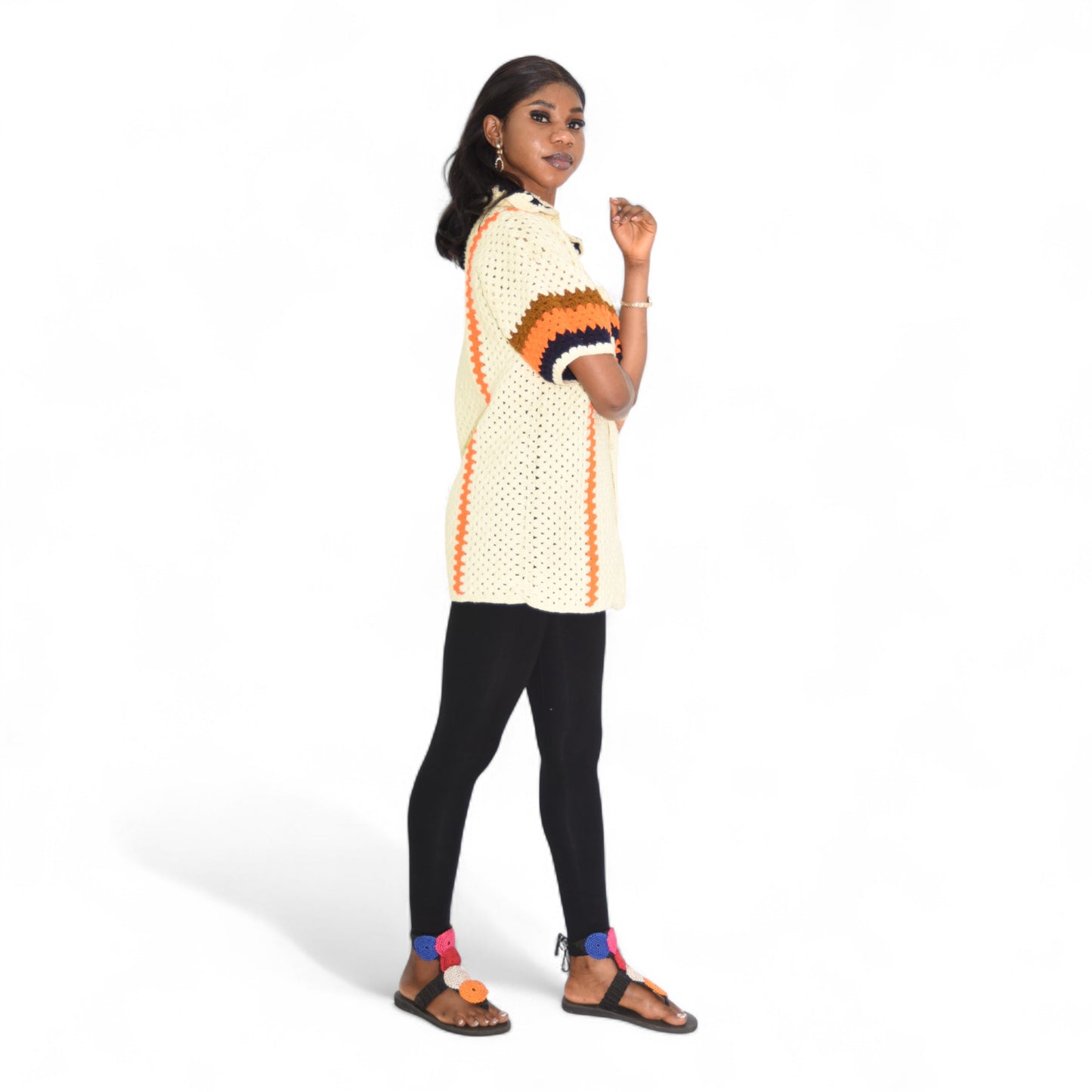 Crochet Female Jacket Wool Cream White Large