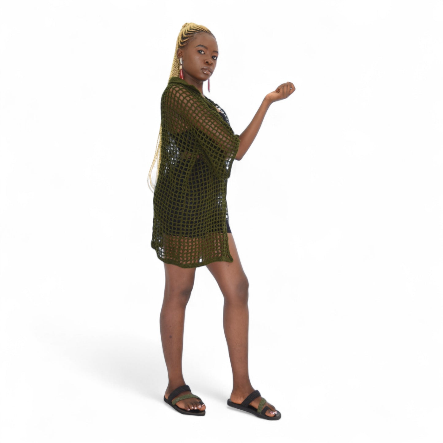 Crochet Female Jacket Wool Green 2 Extra Large