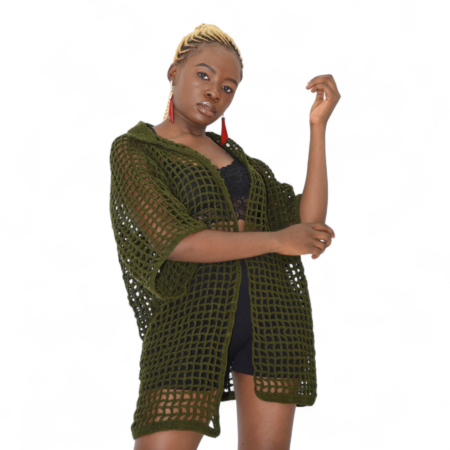 Crochet Female Jacket Wool Green 2 Extra Large