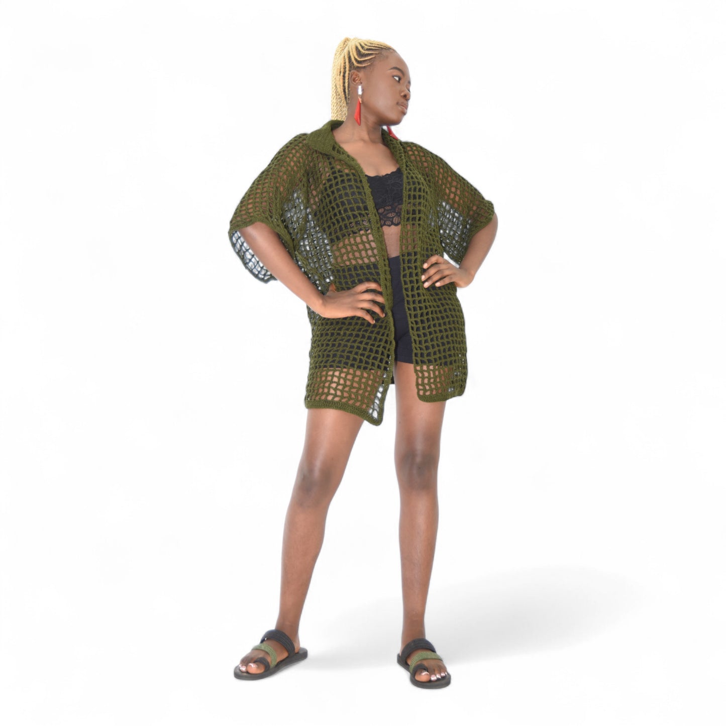 Crochet Female Jacket Wool Green 2 Extra Large