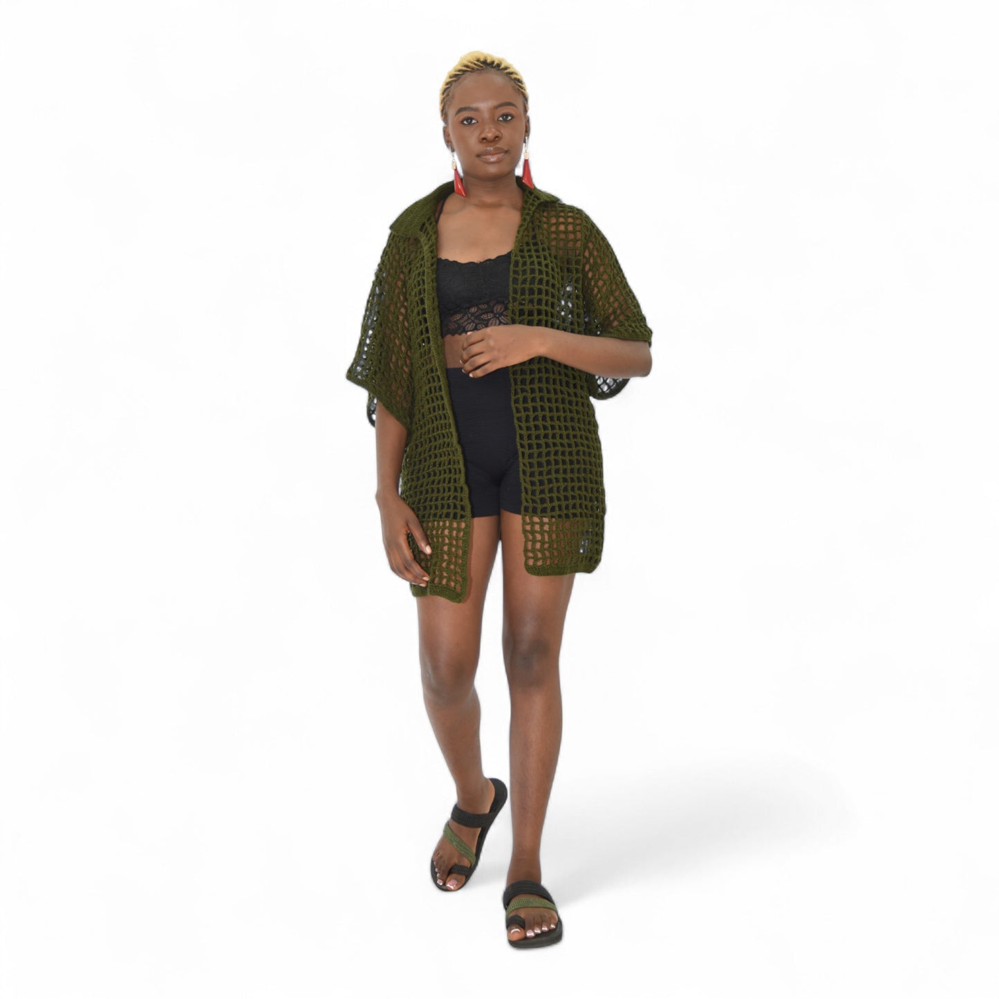 Crochet Female Jacket Wool Green 2 Extra Large