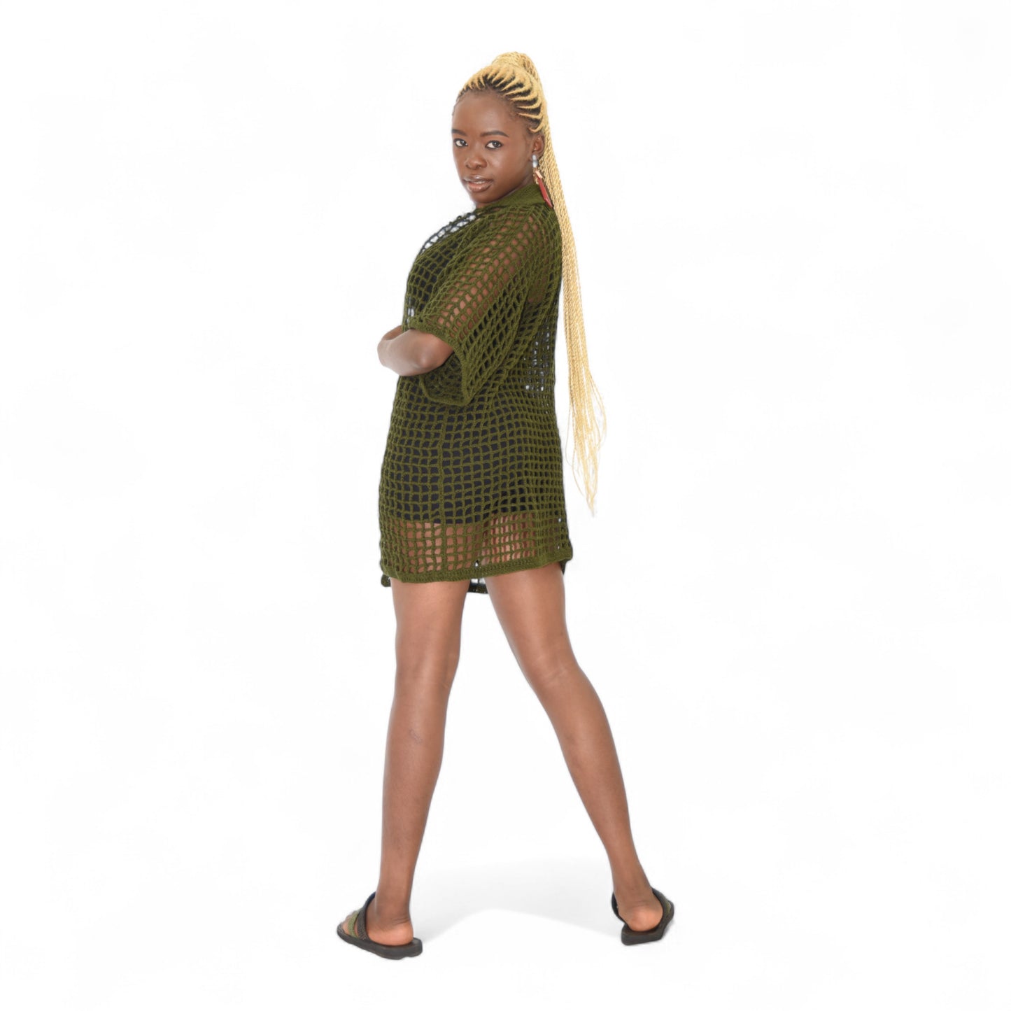 Crochet Female Jacket Wool Green 2 Extra Large