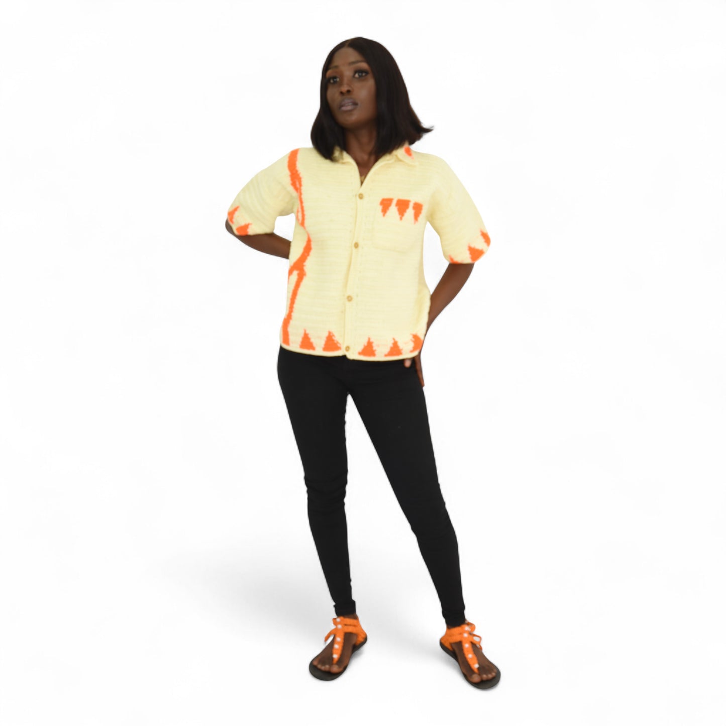 Crochet Shirt Wool Cream White Medium