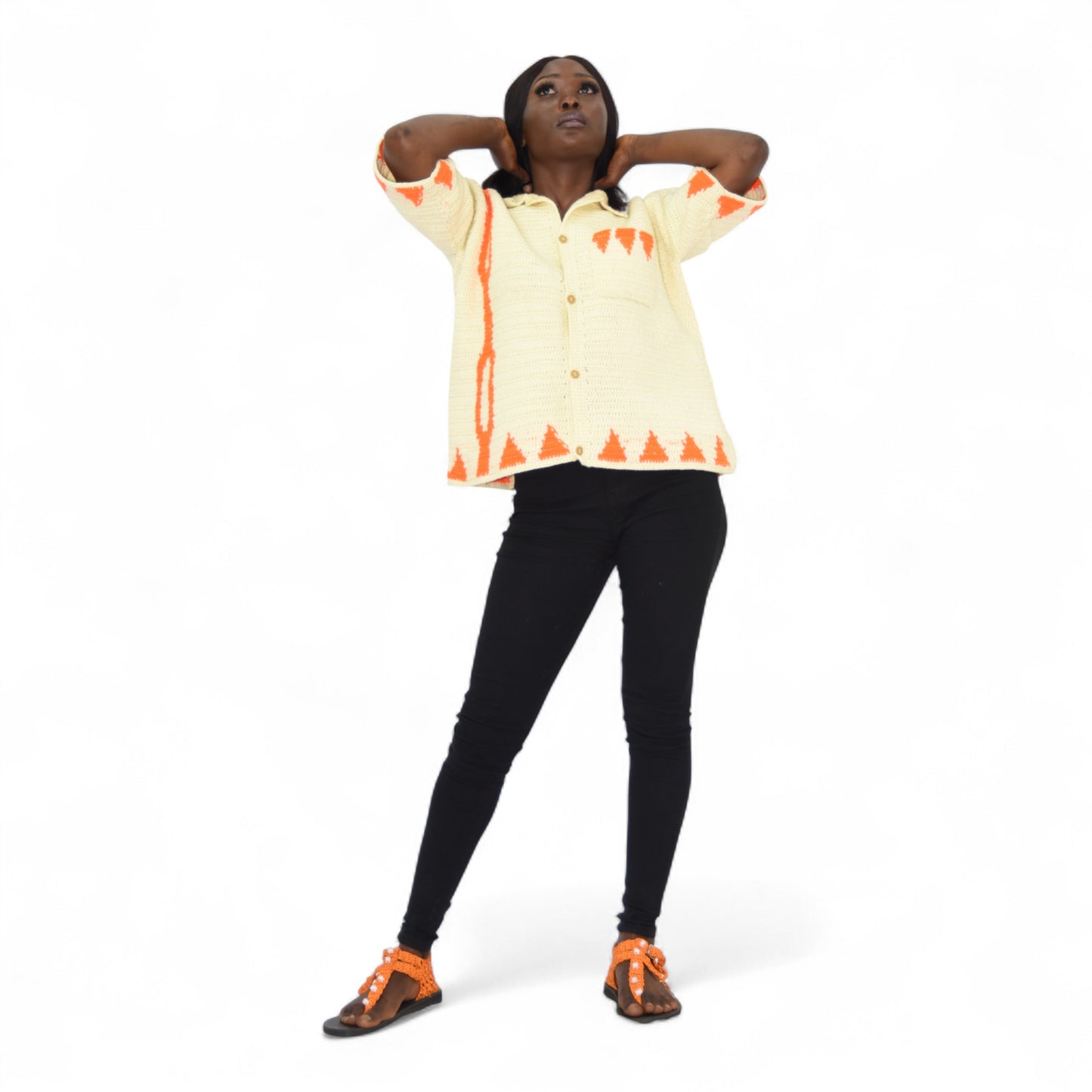 Crochet Shirt Wool Cream White Medium