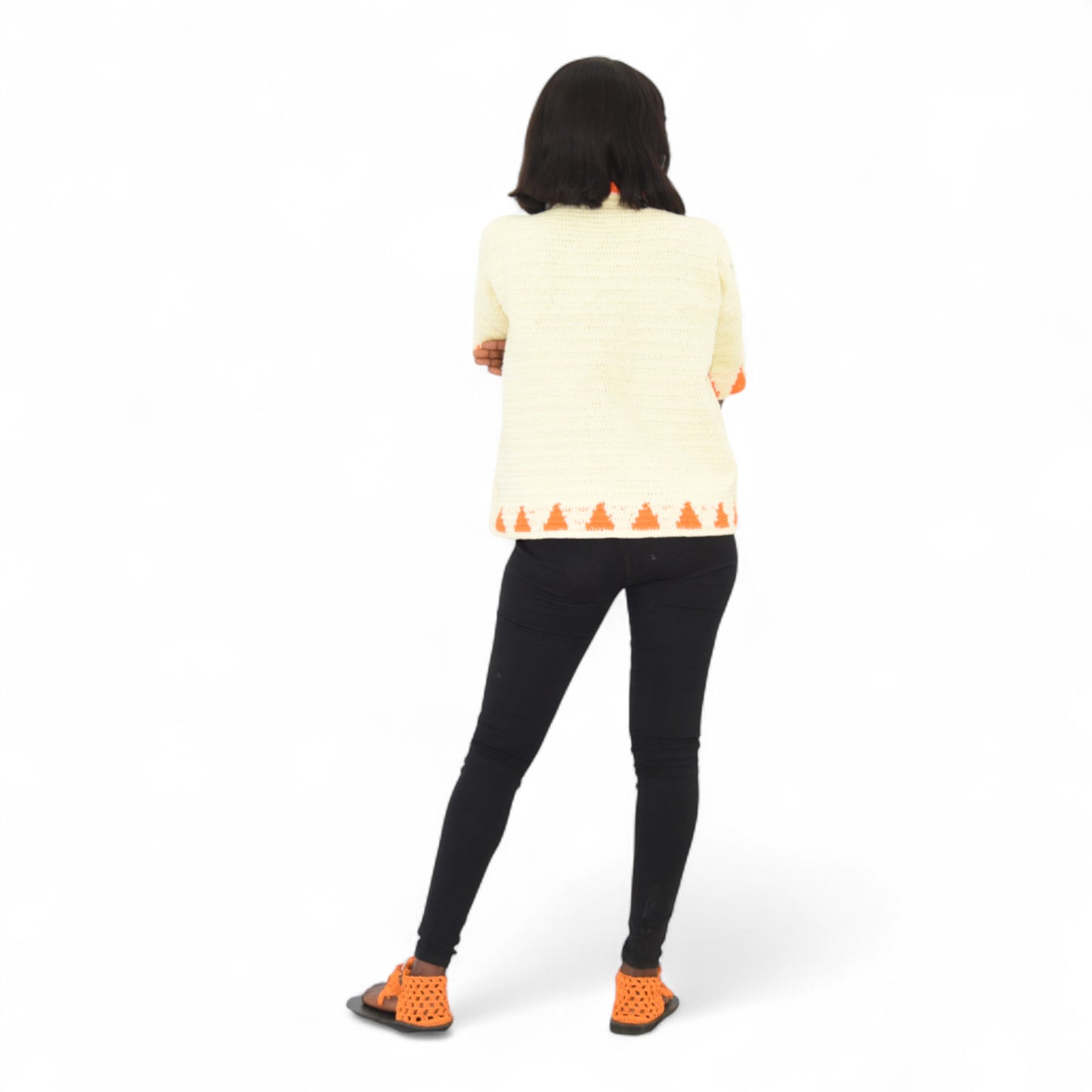 Crochet Shirt Wool Cream White Medium