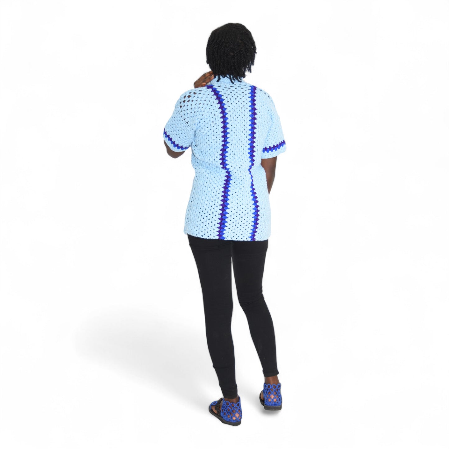 Crochet Female Jacket Wool Light Blue Extra Large