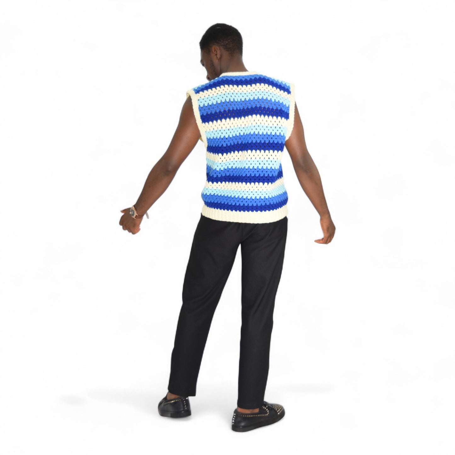 Crochet Top Wool Blue & White Large