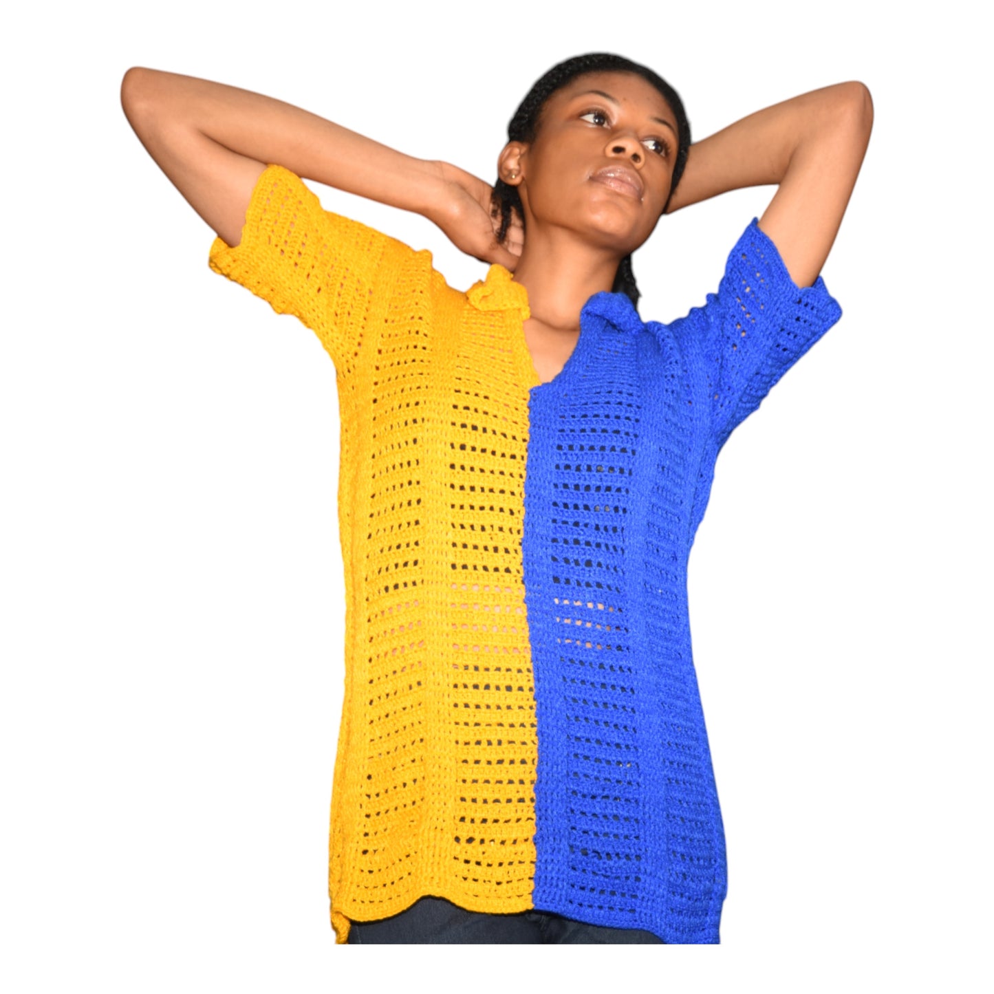 Crochet Top Wool Yellow & Blue Large