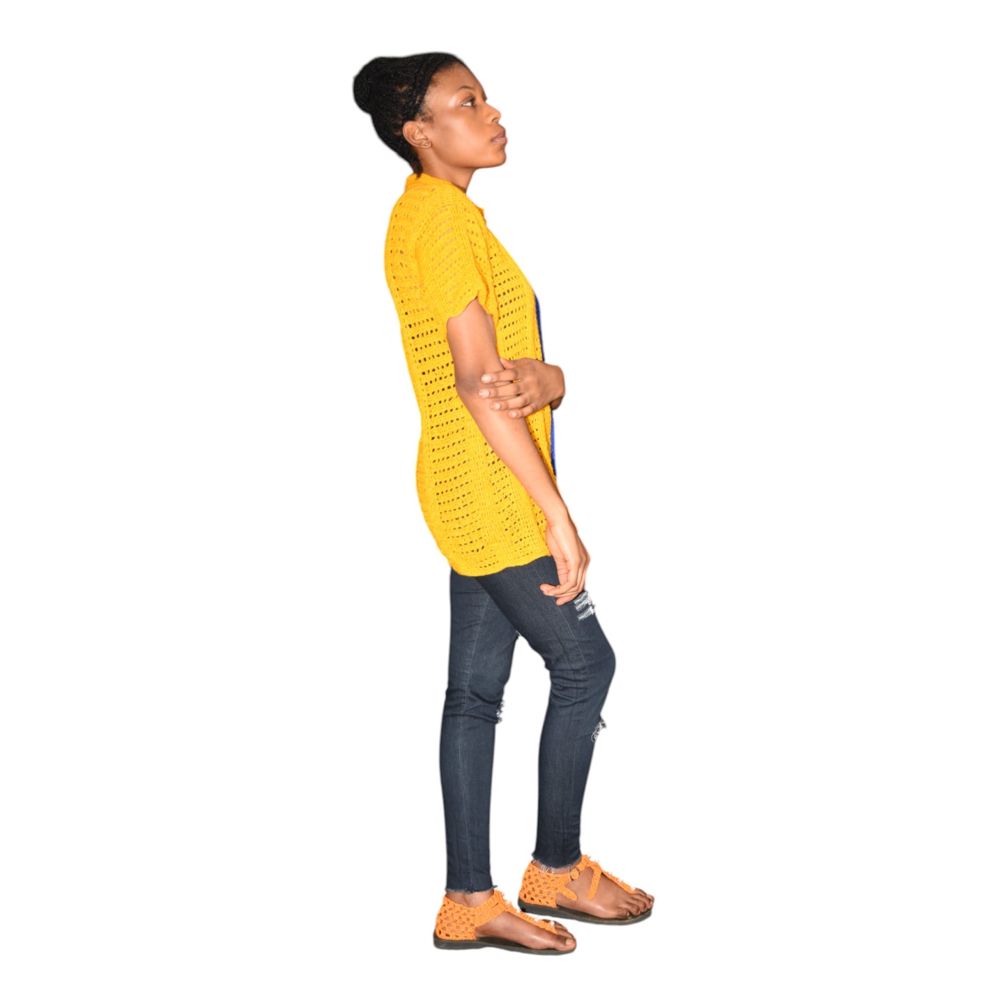 Crochet Top Wool Yellow & Blue Large