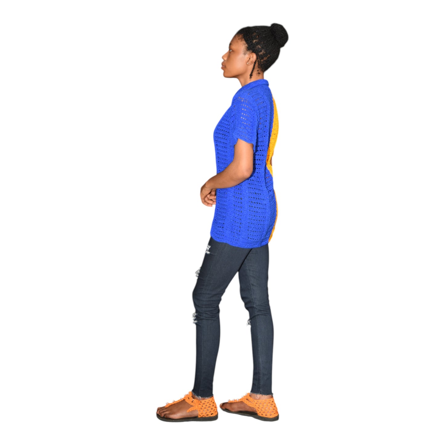 Crochet Top Wool Yellow & Blue Large