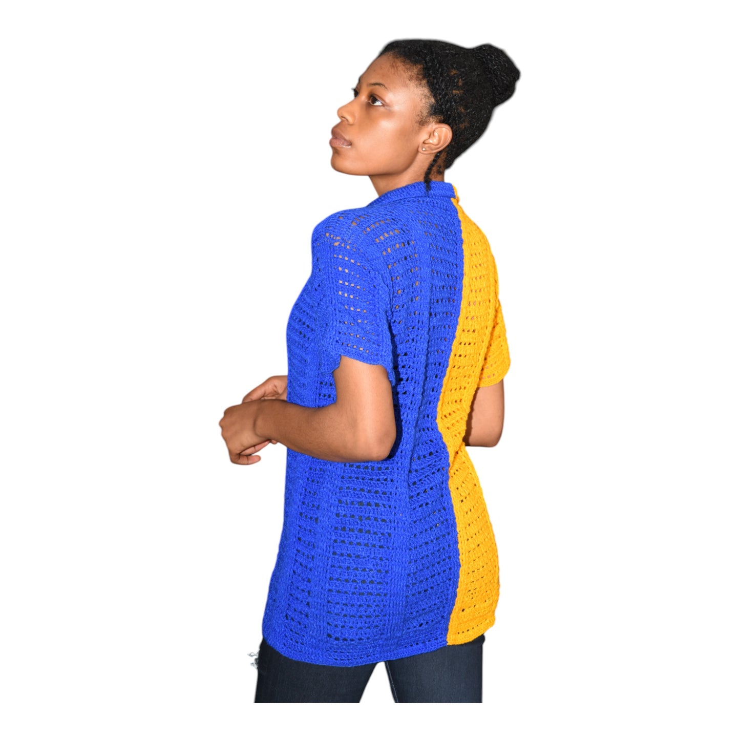 Crochet Top Wool Yellow & Blue Large