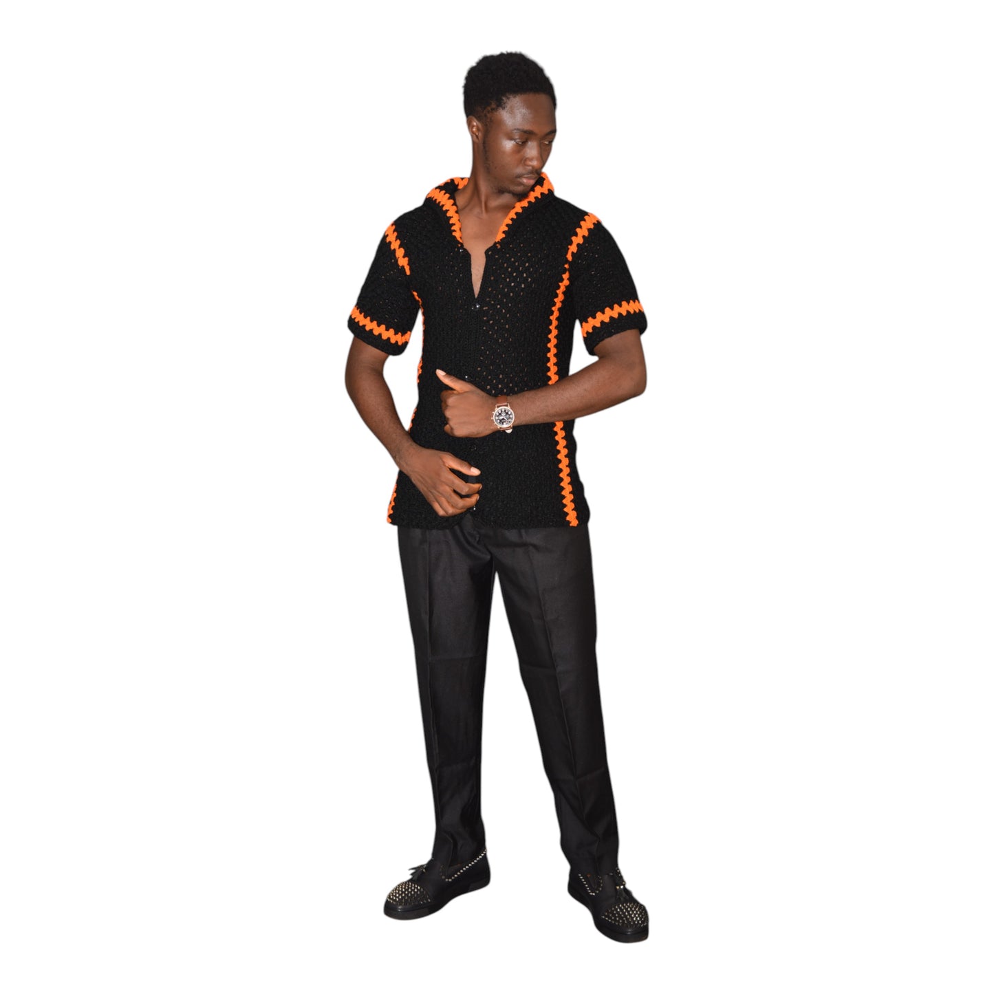 Crochet Shirt Wool Black Extra Large