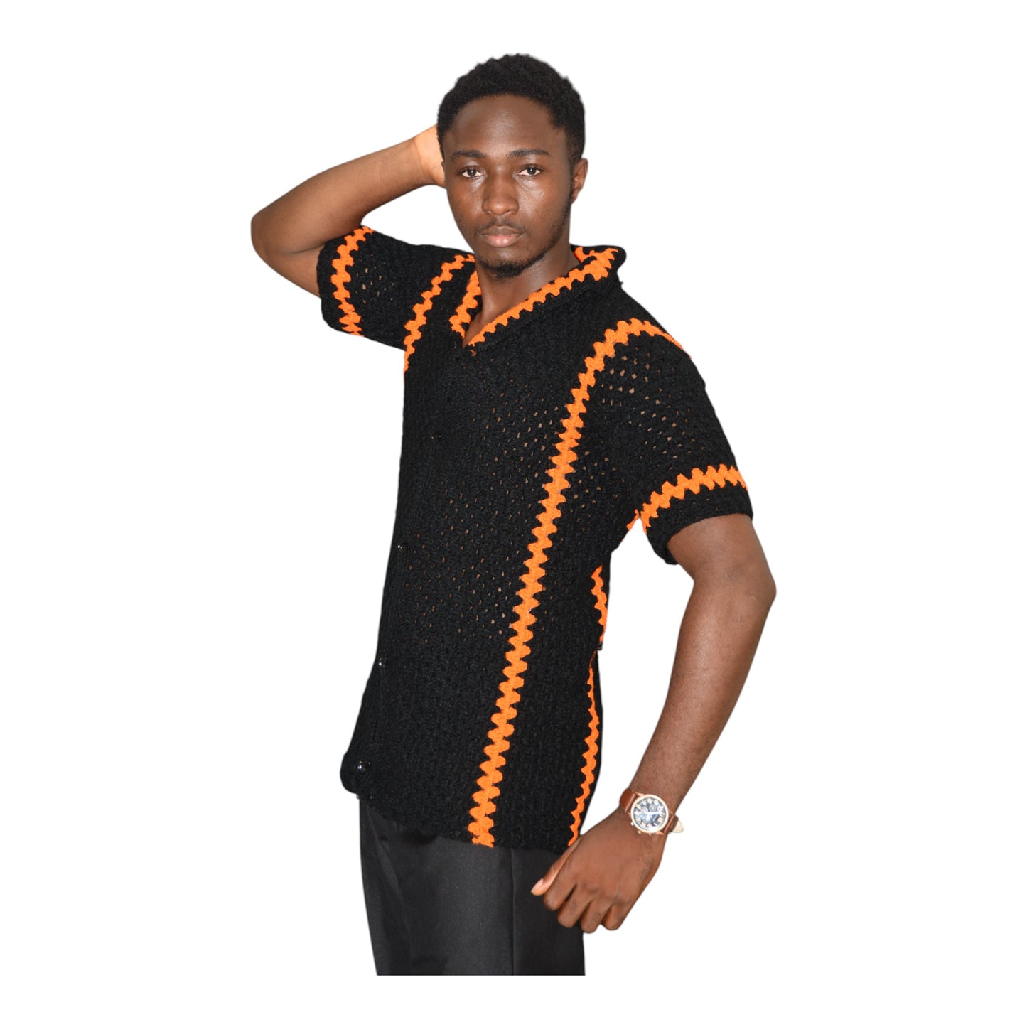 Crochet Shirt Wool Black Extra Large