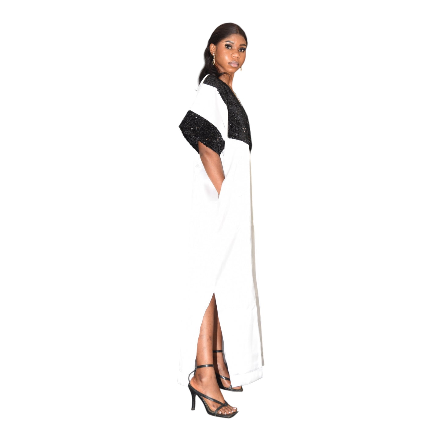 Afritude Long Gown Fine Fabric White & Black 2 Extra Large