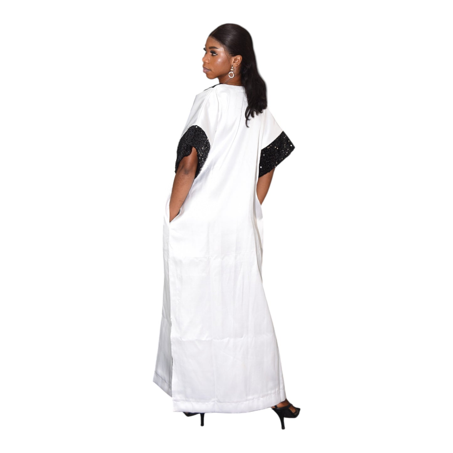 Afritude Long Gown Fine Fabric White & Black 2 Extra Large