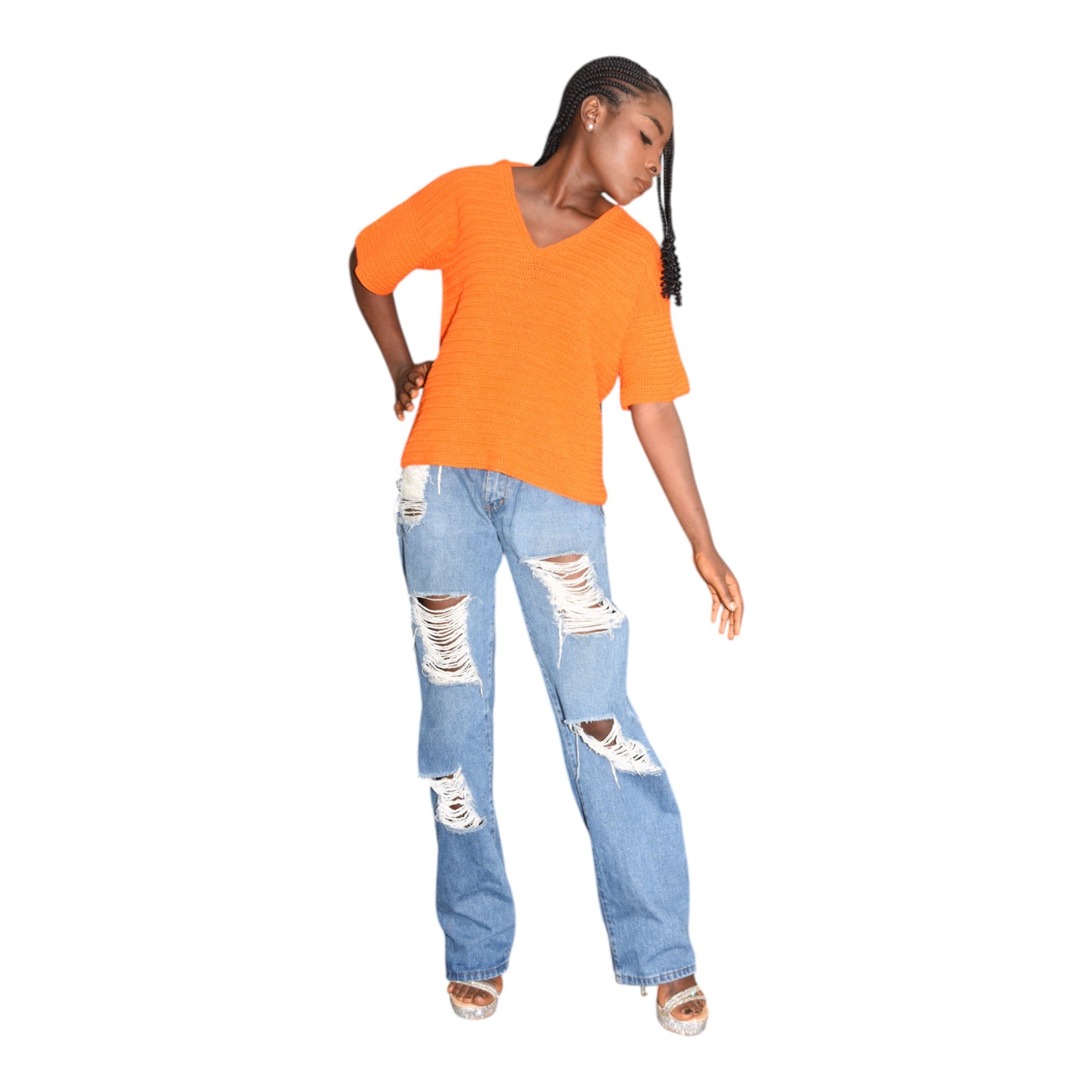 Crochet Female Polo Wool Orange Large