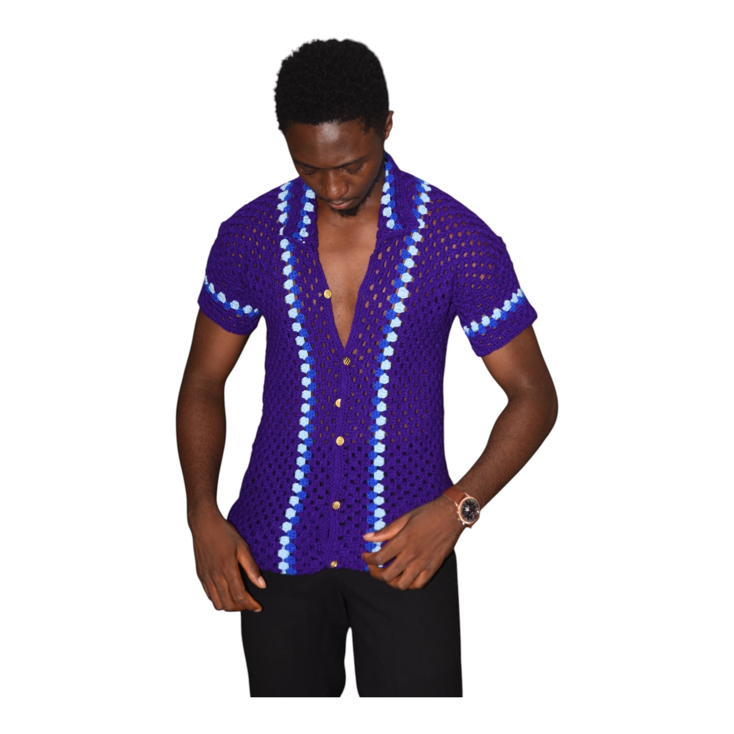 Crochet Shirt Wool Blue Large