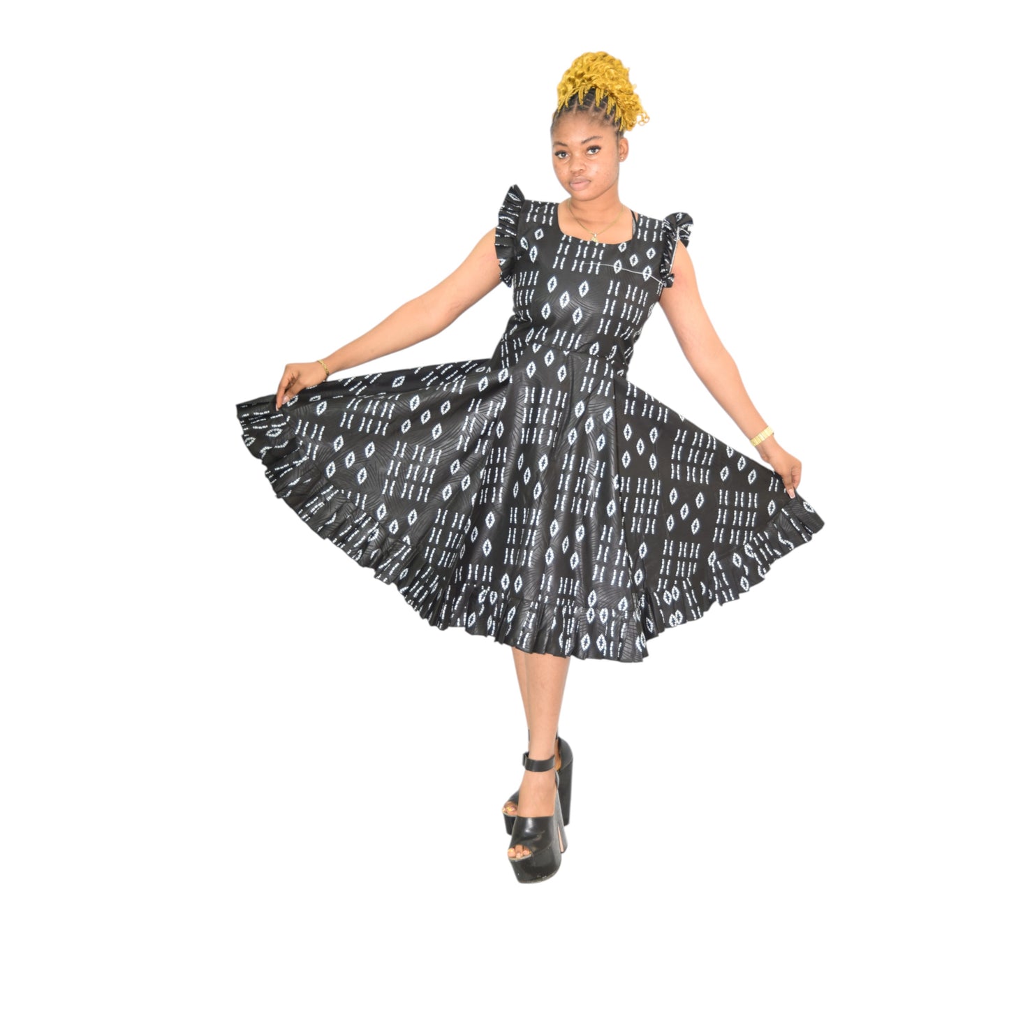 Afritude Long Gown Fine Fabric Black Floral 2 Extra Large