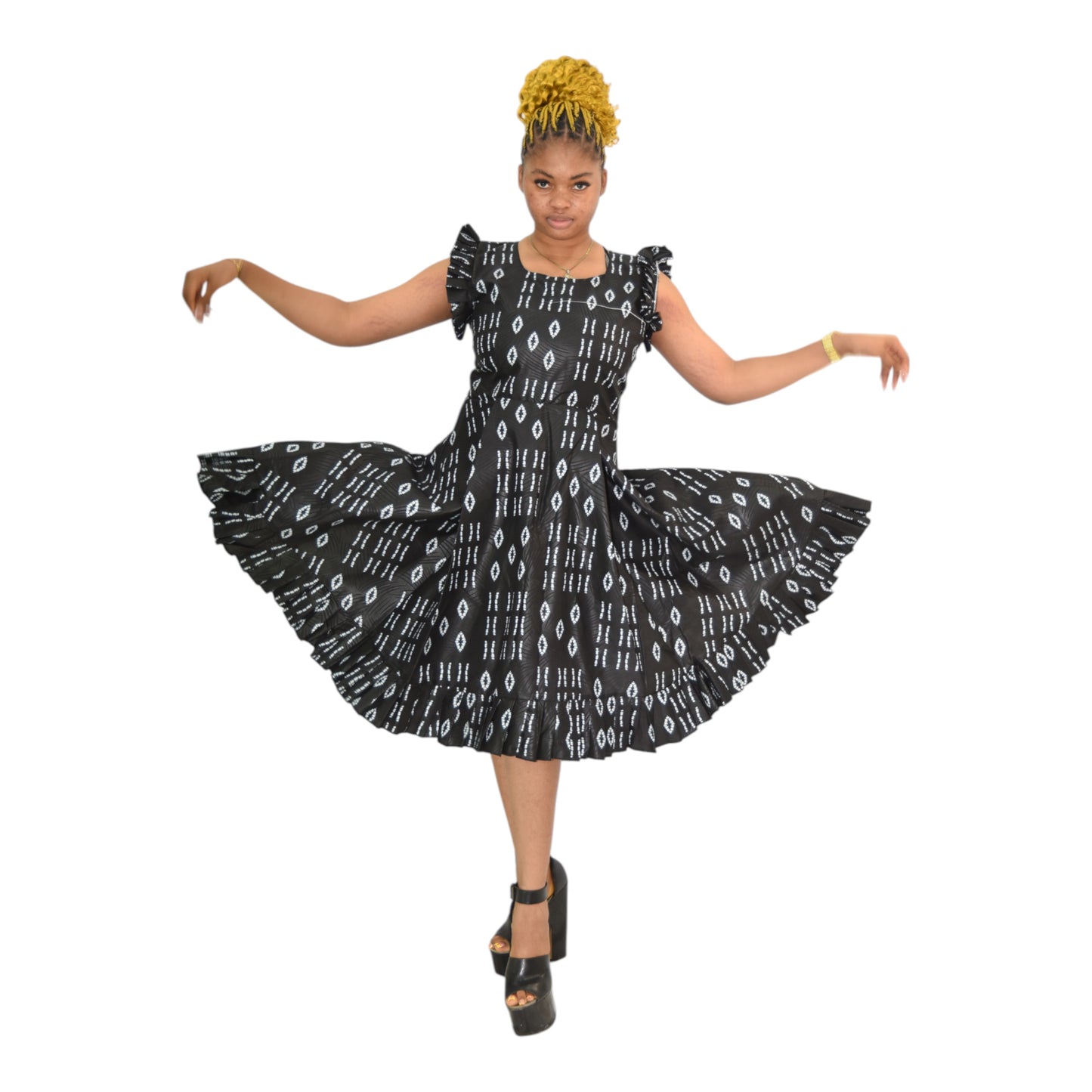 Afritude Long Gown Fine Fabric Black Floral 2 Extra Large