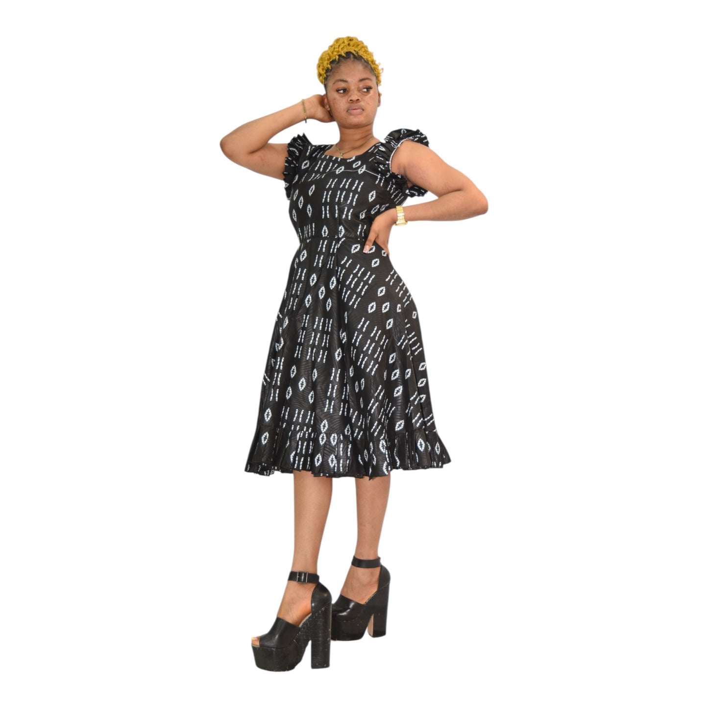 Afritude Long Gown Fine Fabric Black Floral 2 Extra Large