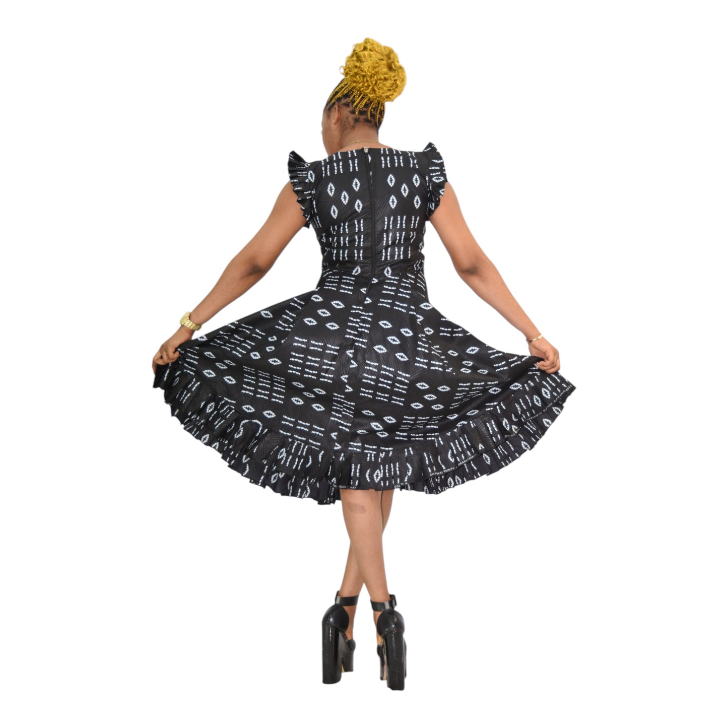 Afritude Long Gown Fine Fabric Black Floral 2 Extra Large