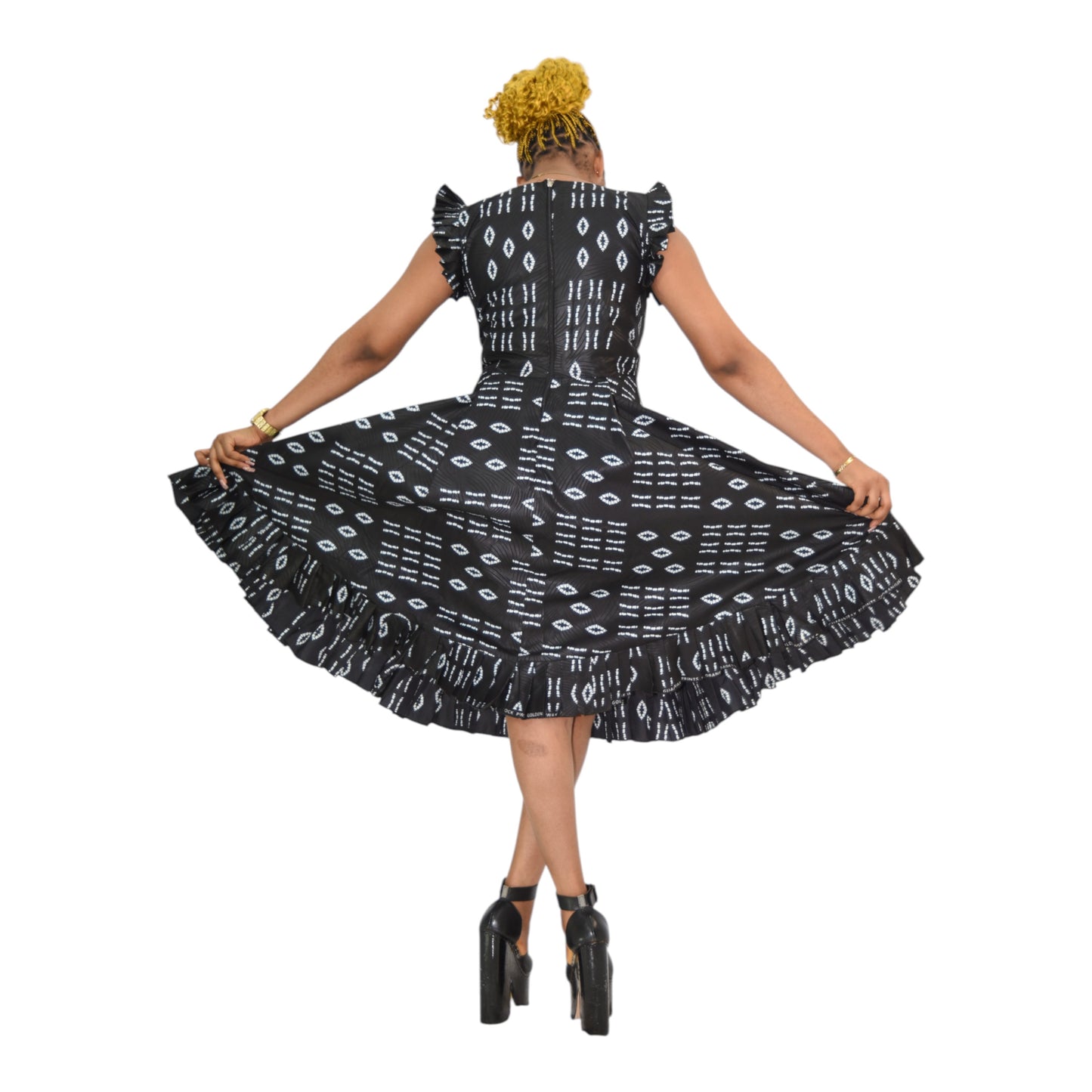 Afritude Long Gown Fine Fabric Black Floral 2 Extra Large