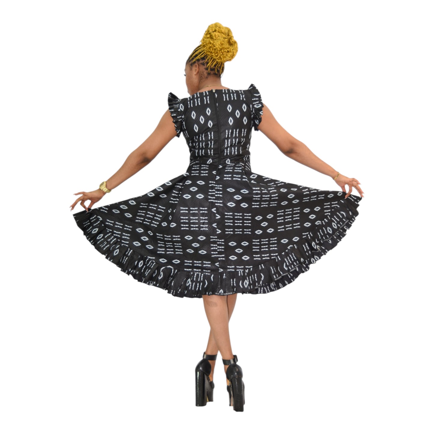 Afritude Long Gown Fine Fabric Black Floral 2 Extra Large