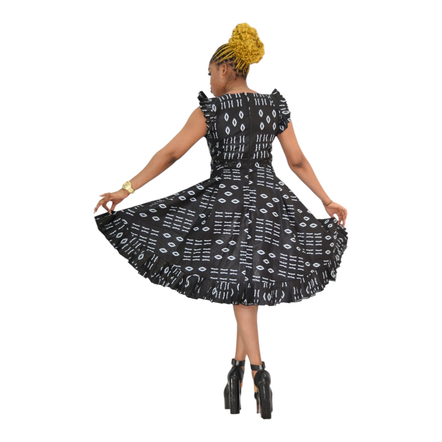 Afritude Long Gown Fine Fabric Black Floral 2 Extra Large